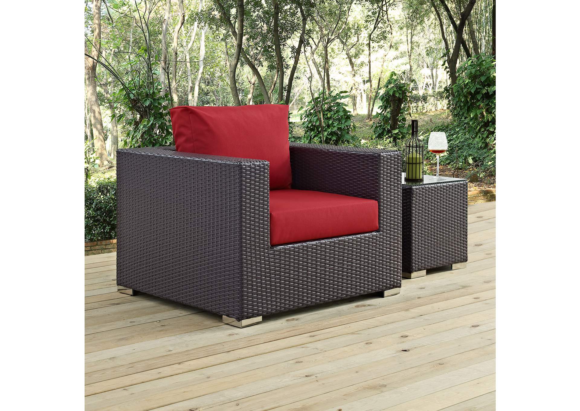 Espresso Red Convene Outdoor Patio Armchair,Modway