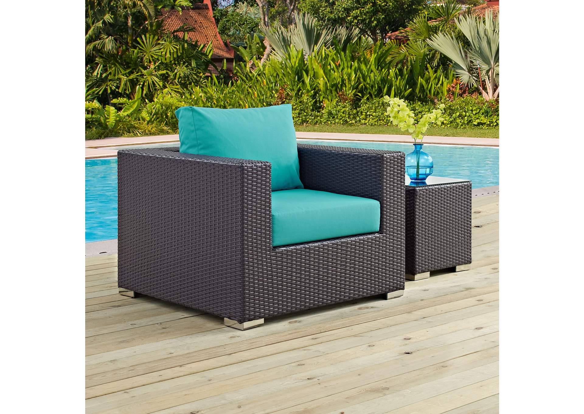 Espresso Turquoise Convene Outdoor Patio Armchair,Modway