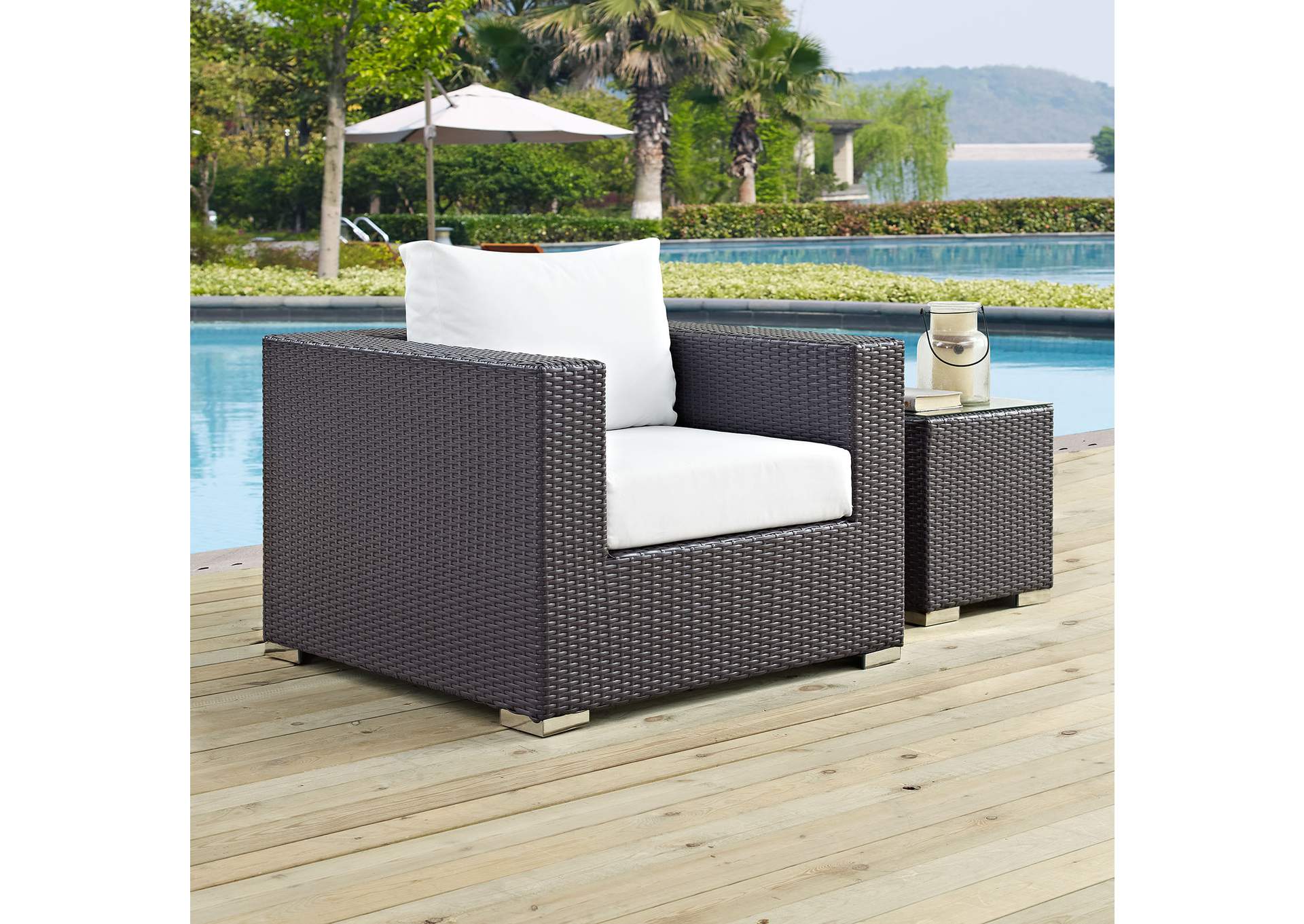 Espresso White Convene Outdoor Patio Armchair,Modway