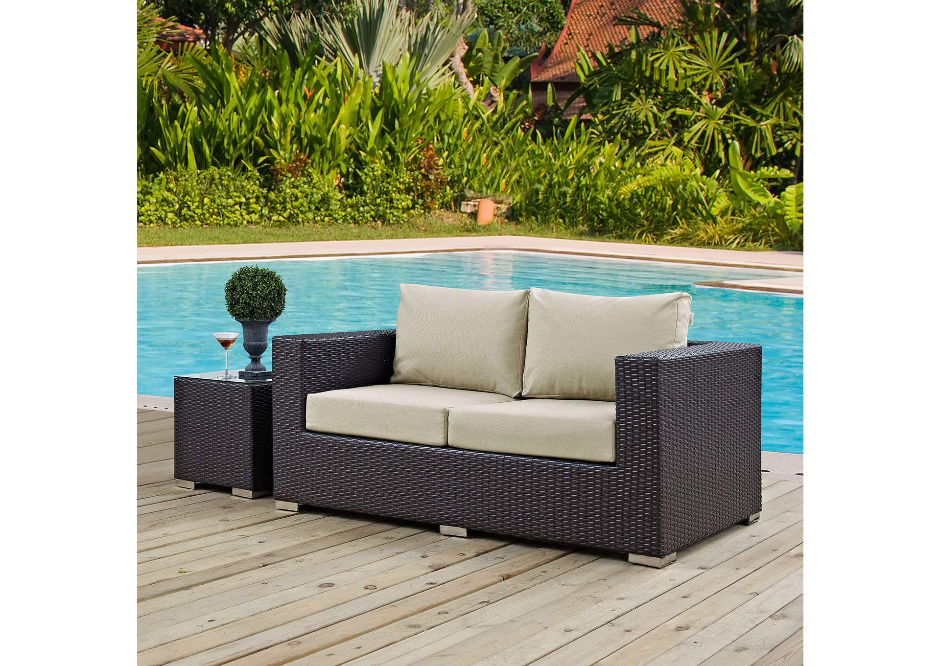 Espresso Beige Convene Outdoor Patio Loveseat,Modway