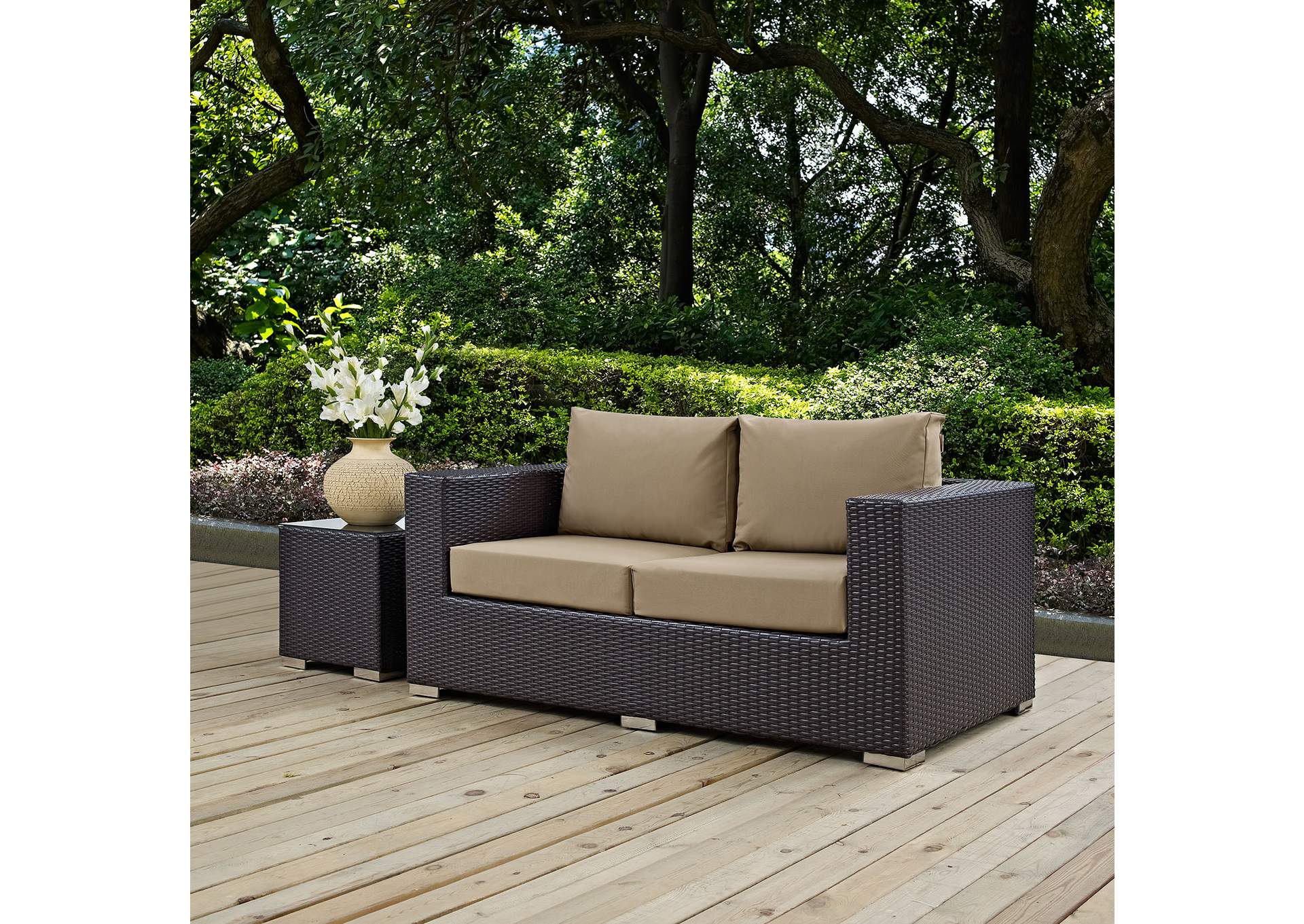 Espresso Mocha Convene Outdoor Patio Loveseat,Modway