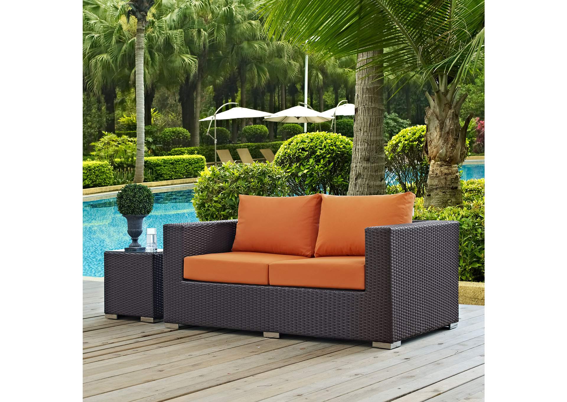 Espresso Orange Convene Outdoor Patio Loveseat,Modway