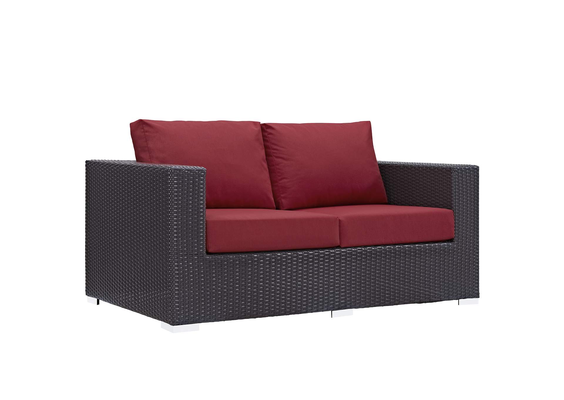 Espresso Red Convene Outdoor Patio Loveseat,Modway