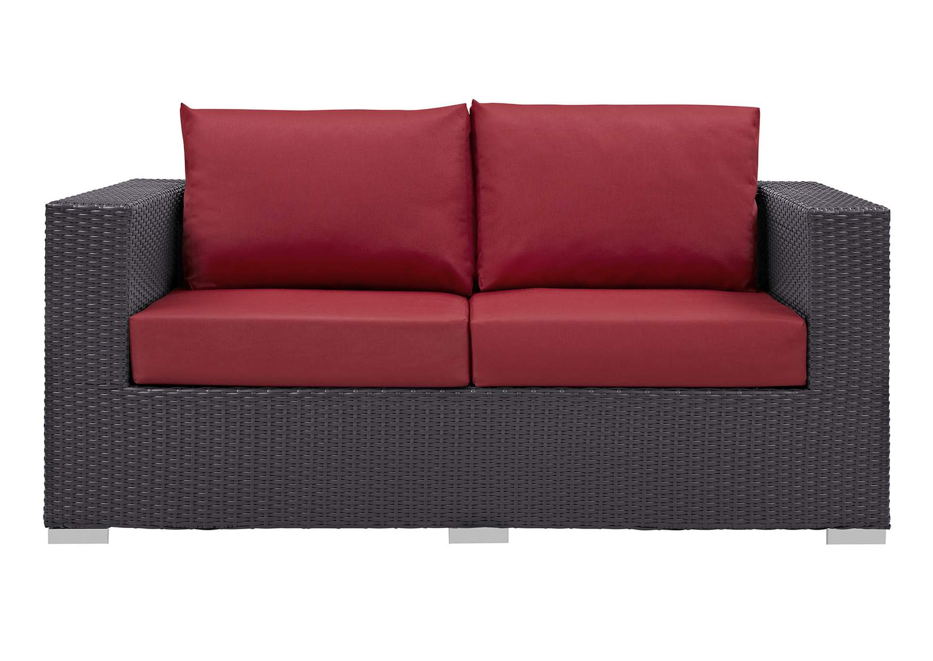 Espresso Red Convene Outdoor Patio Loveseat,Modway