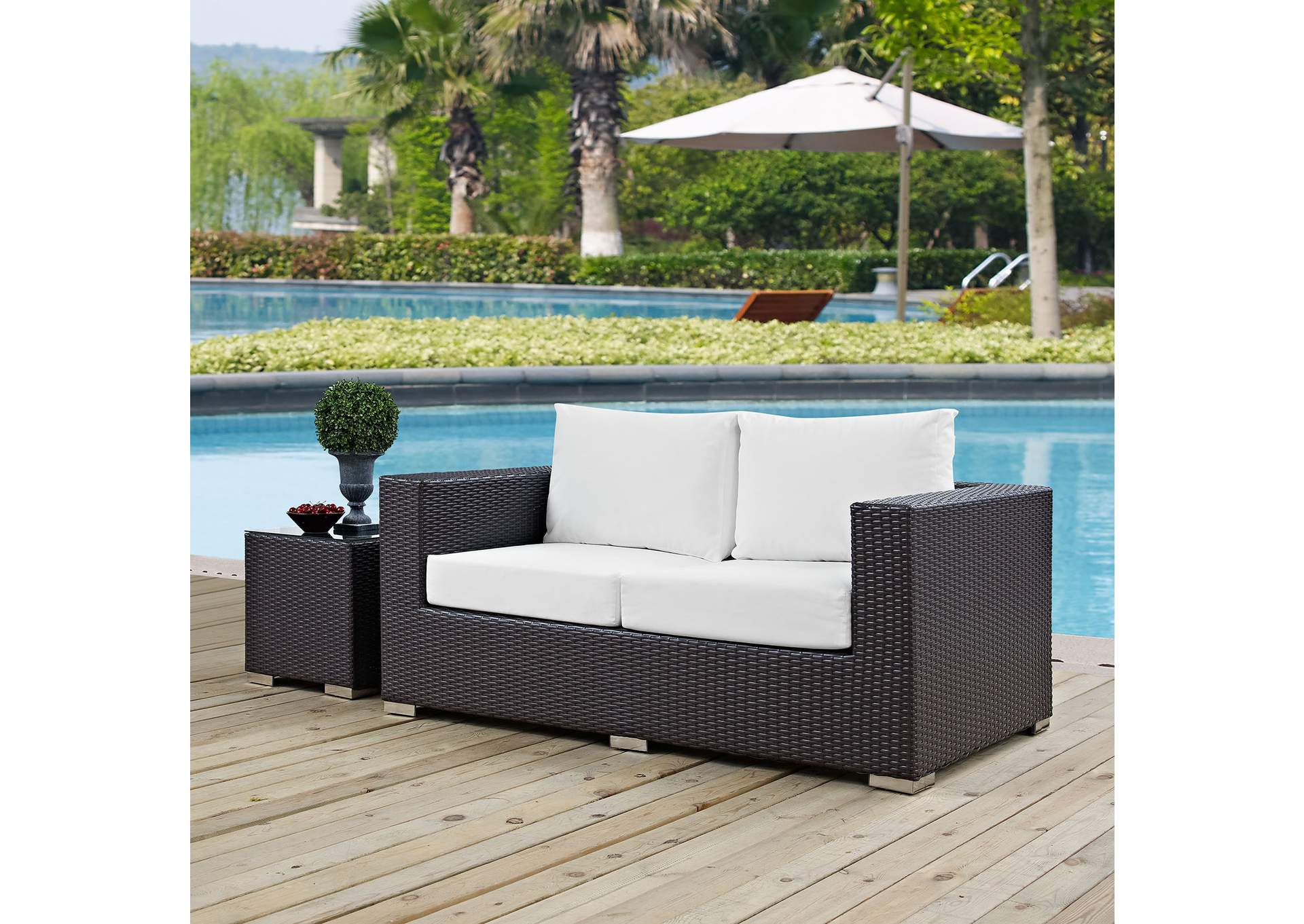 Espresso White Convene Outdoor Patio Loveseat,Modway