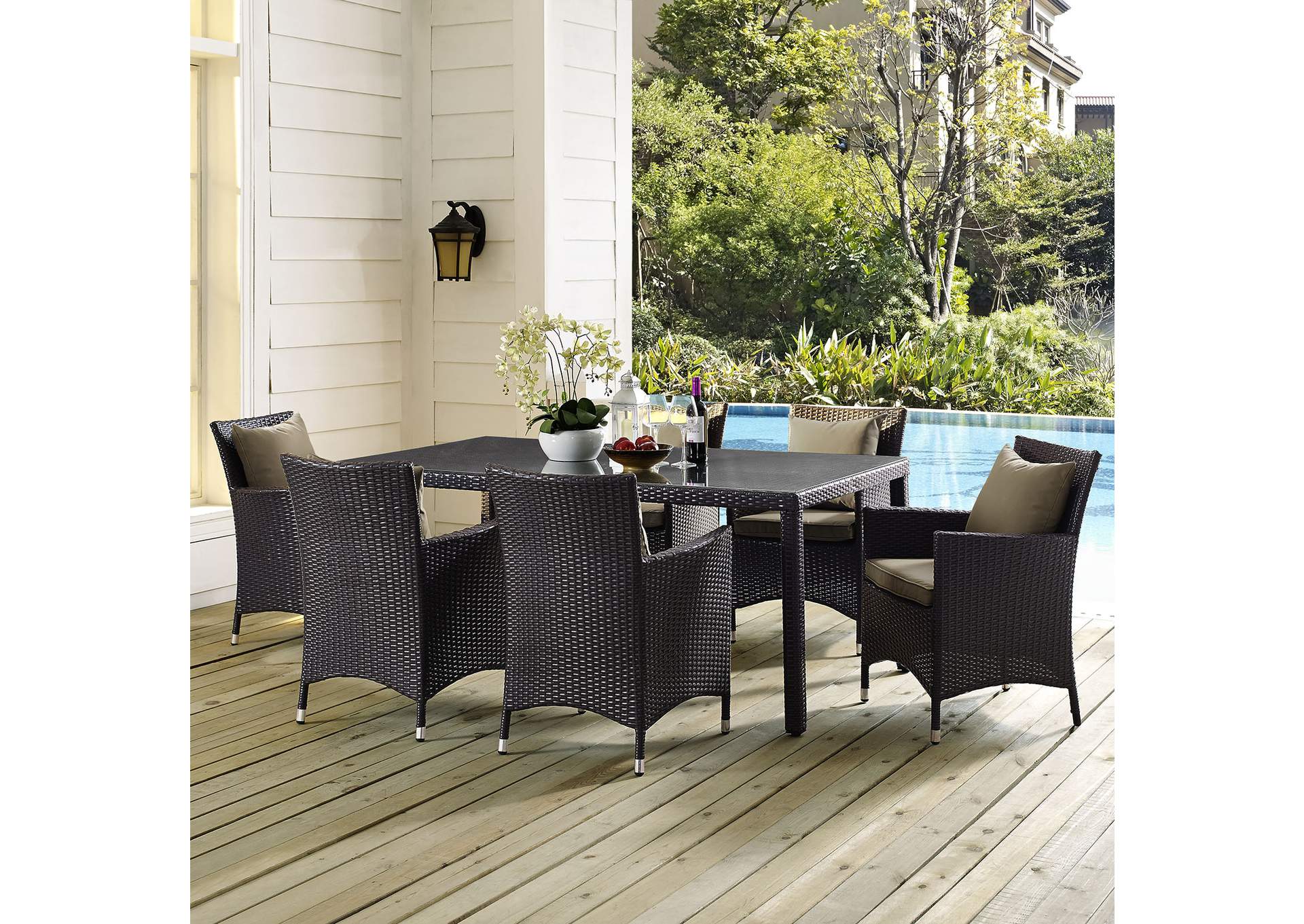 Espresso Convene 70" Outdoor Patio Dining Table,Modway