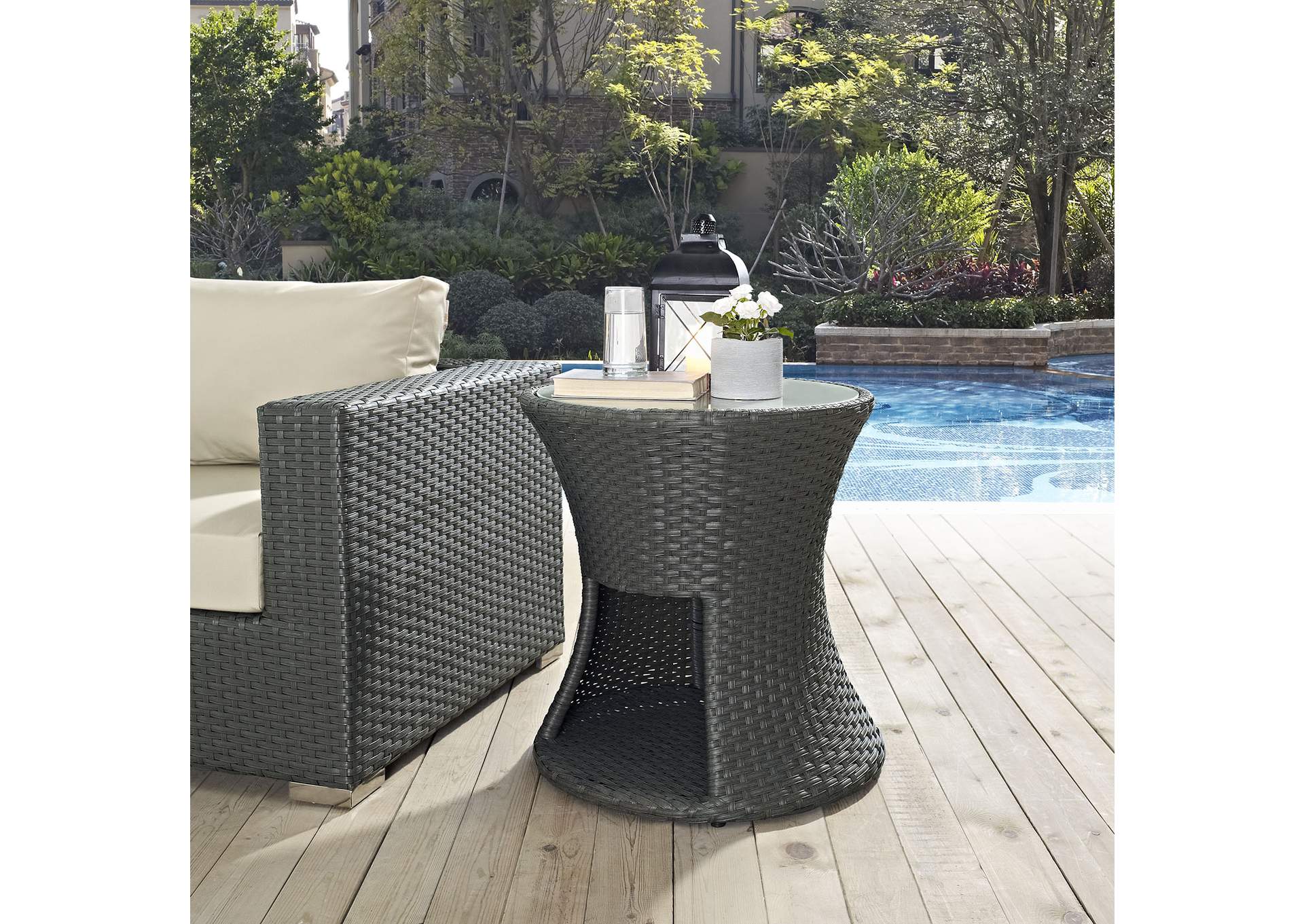 Chocolate Sojourn Round Outdoor Patio Side Table,Modway