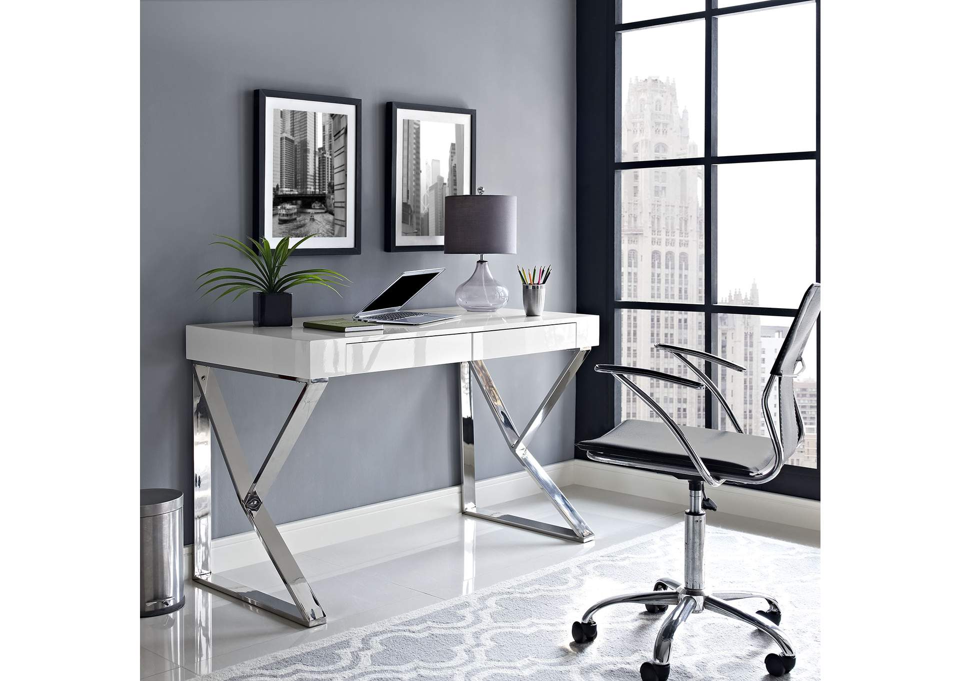 White Adjacent Desk,Modway