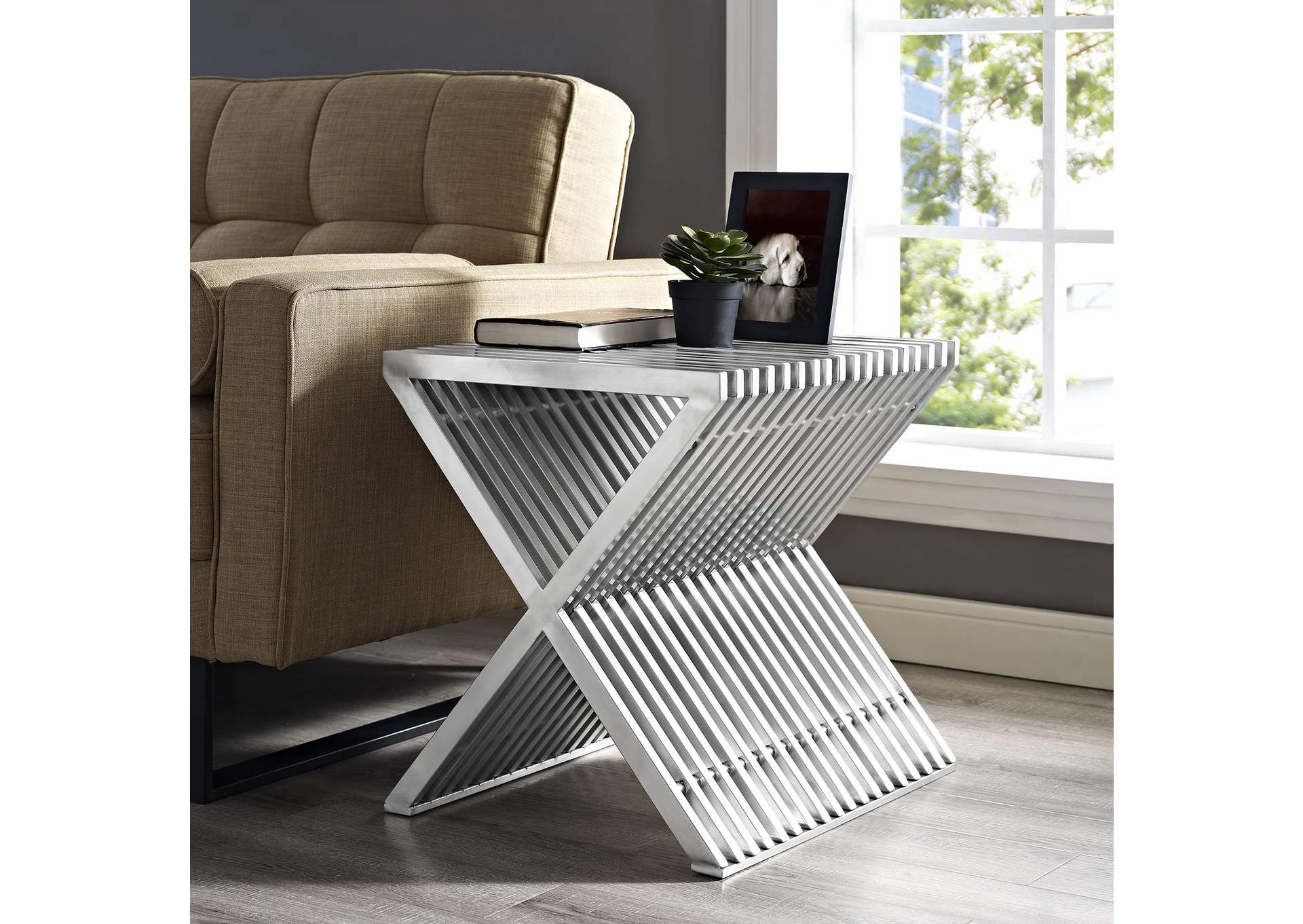 Silver Press Stainless Steel Side Table,Modway