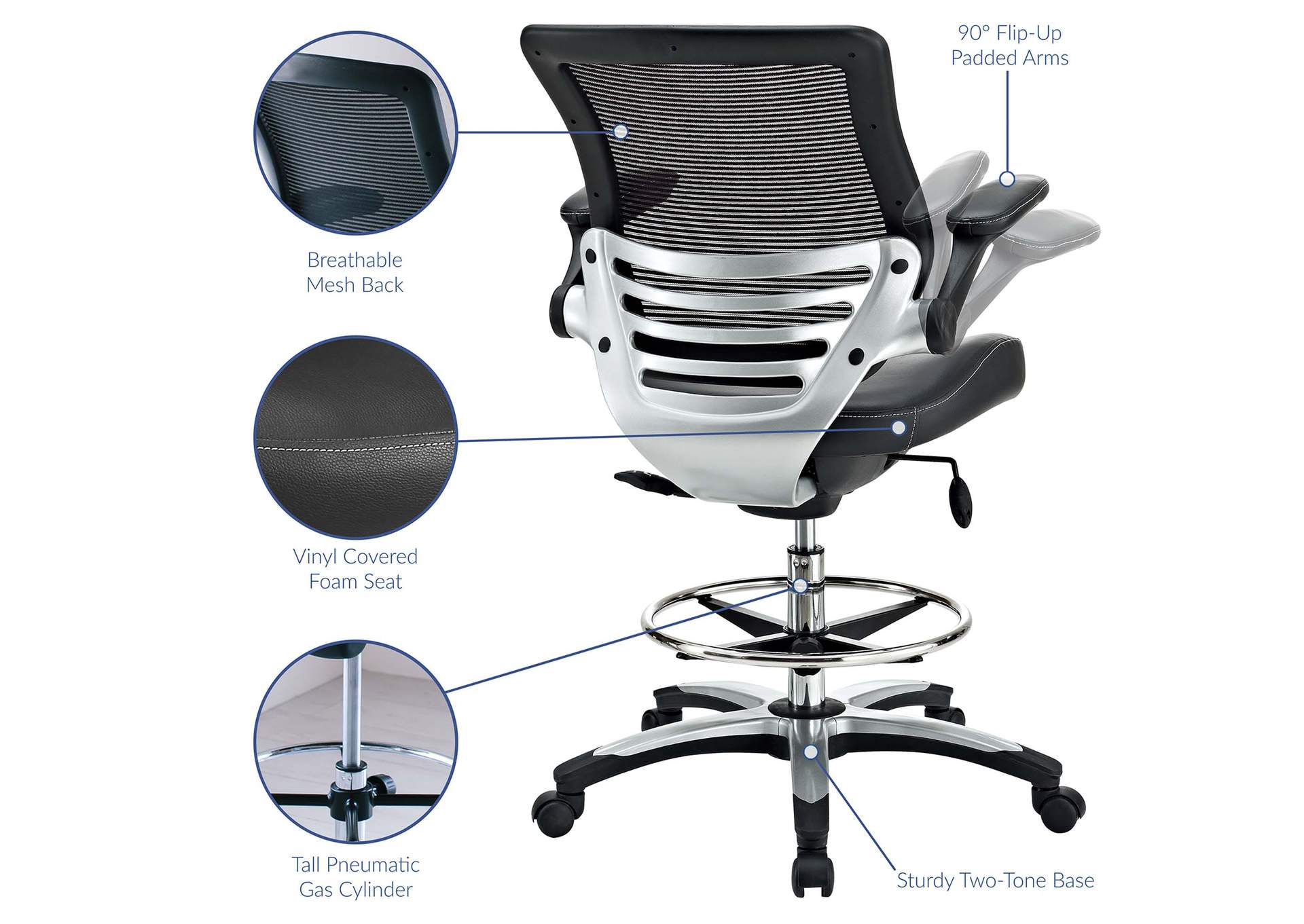 Black Edge Drafting Chair,Modway