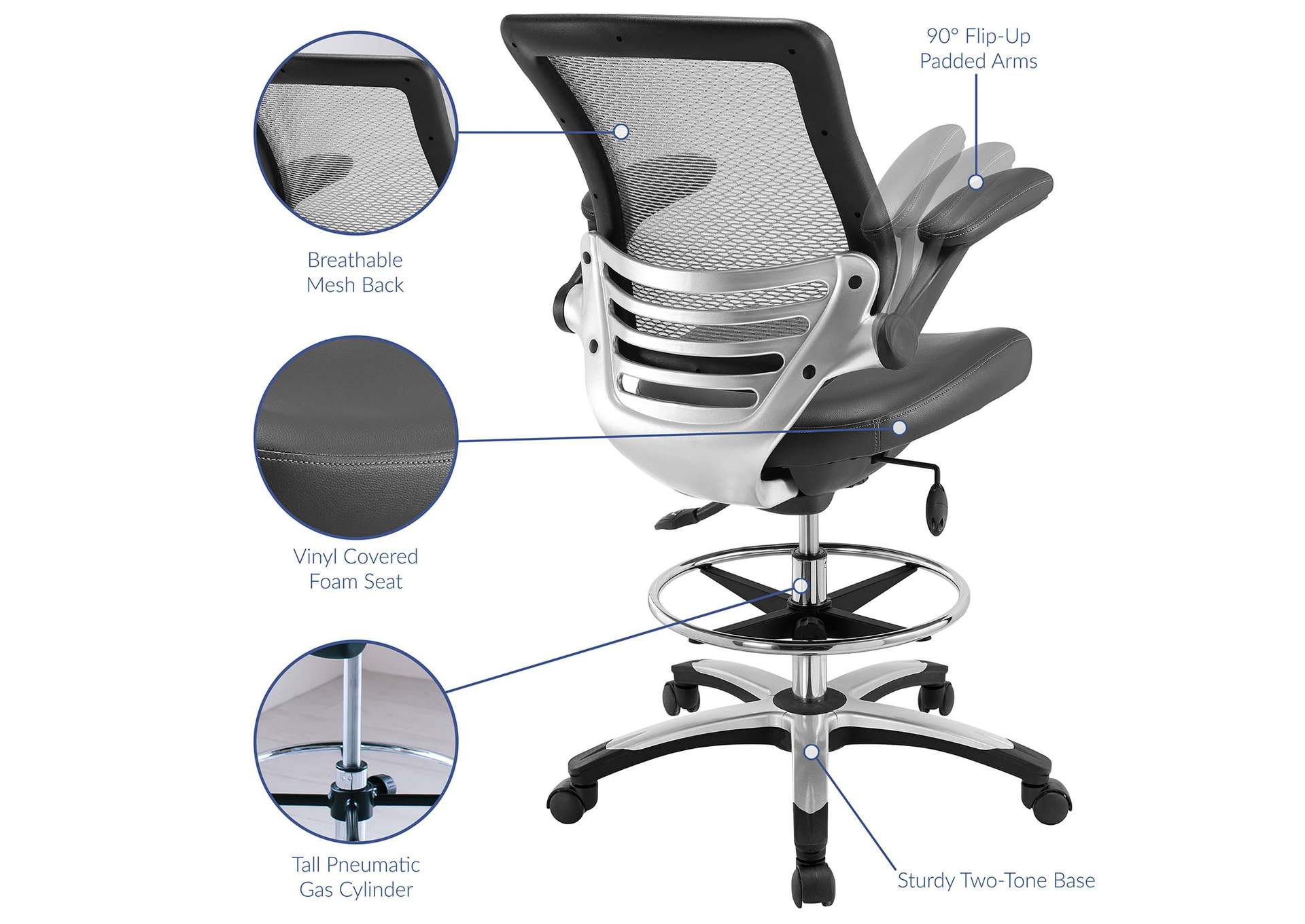 Gray Edge Drafting Chair,Modway