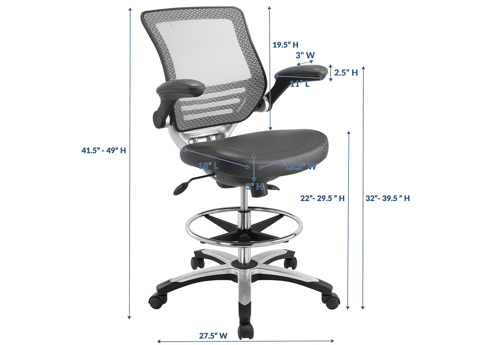 Gray Edge Drafting Chair,Modway