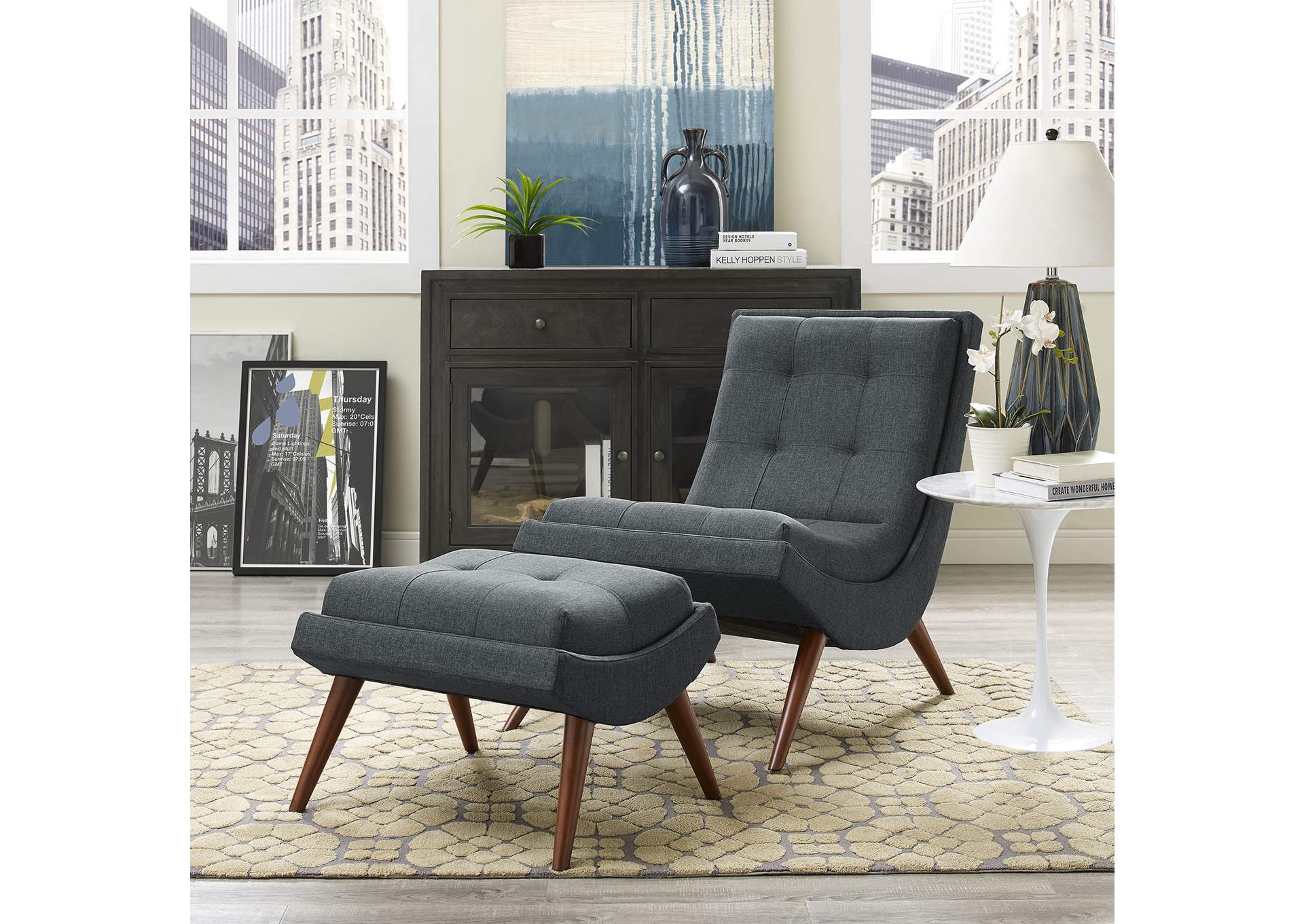 Gray Ramp Upholstered Fabric Lounge Chair Set,Modway