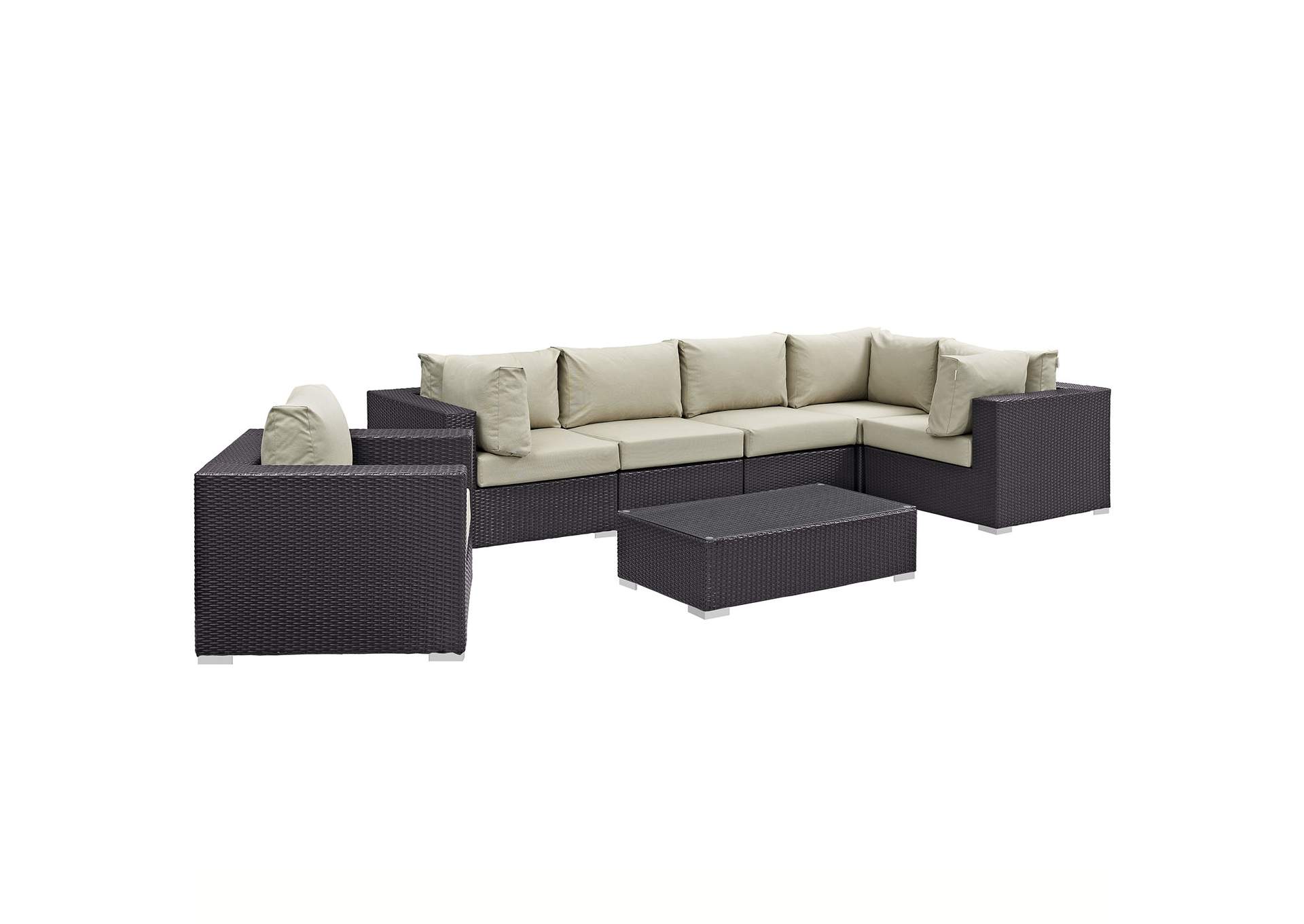 Convene Espresso Beige 7 Piece Outdoor Patio Sectional Set,Modway