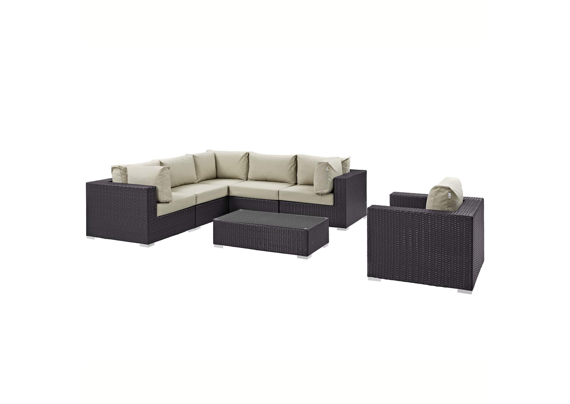 Convene Espresso Beige 7 Piece Outdoor Patio Sectional Set,Modway