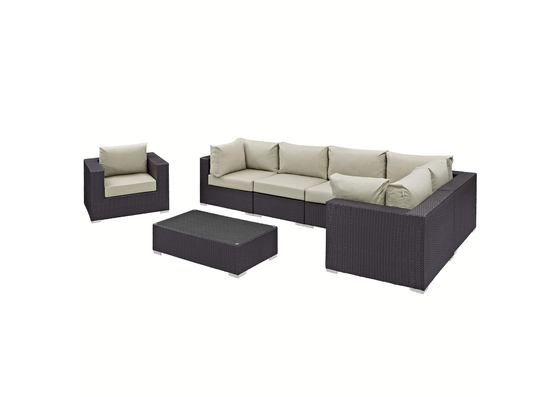 Convene Espresso Beige 7 Piece Outdoor Patio Sectional Set,Modway