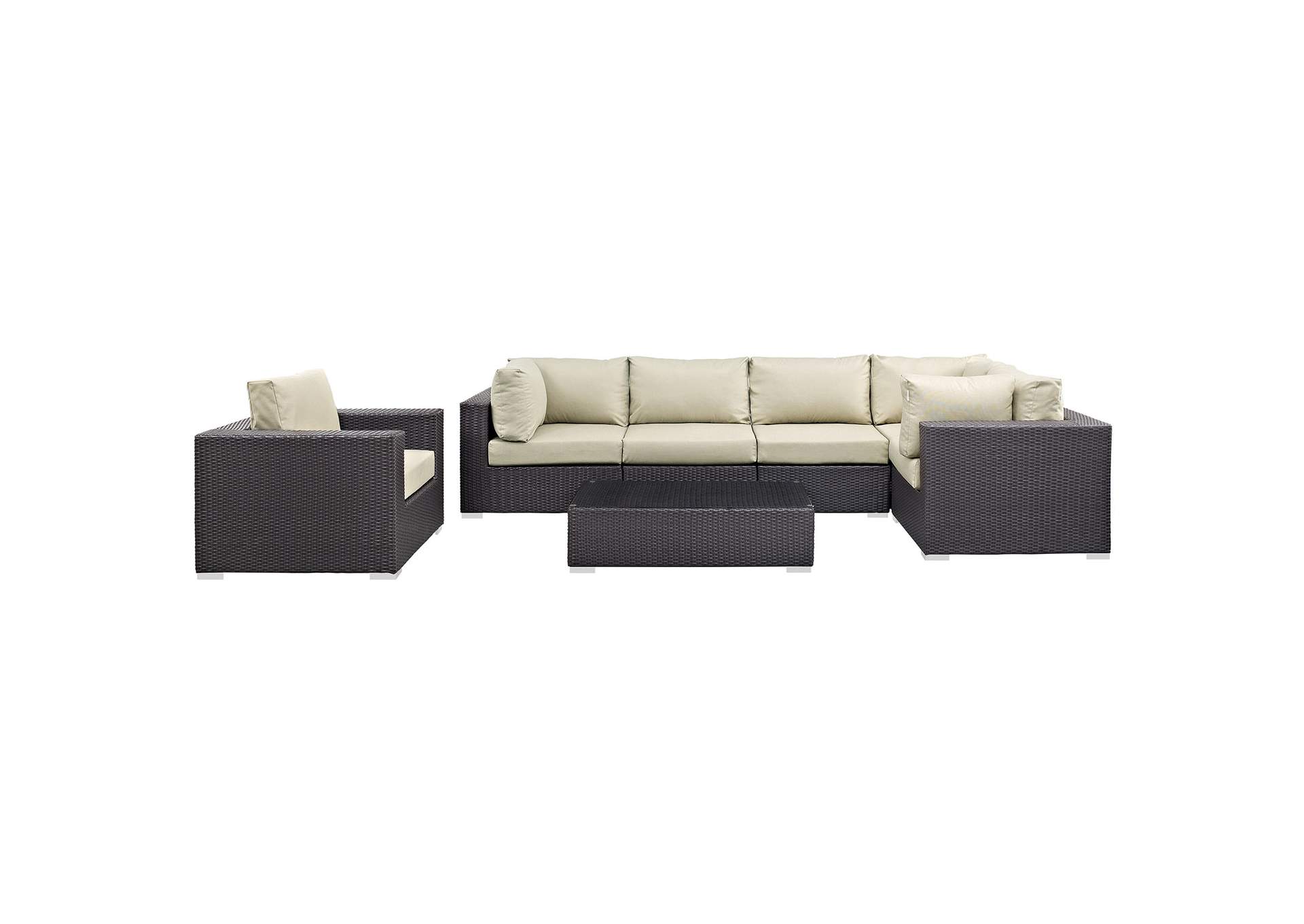 Convene Espresso Beige 7 Piece Outdoor Patio Sectional Set,Modway