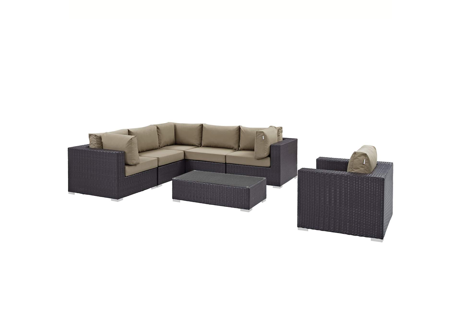 Convene Espresso Mocha 7 Piece Outdoor Patio Sectional Set,Modway