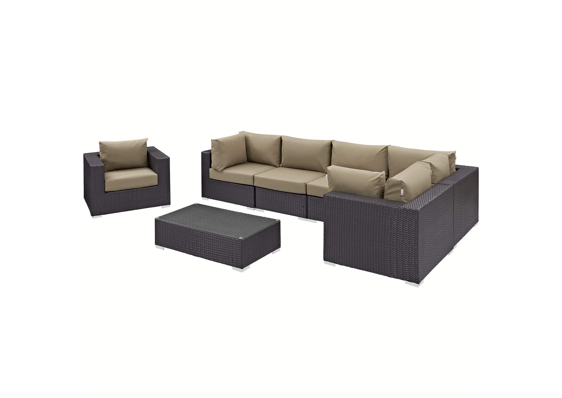 Convene Espresso Mocha 7 Piece Outdoor Patio Sectional Set,Modway