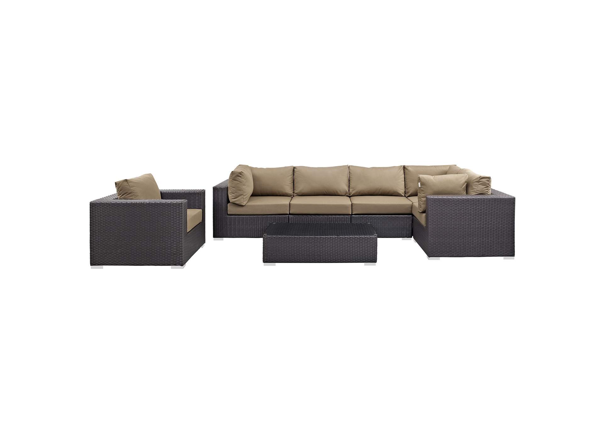 Convene Espresso Mocha 7 Piece Outdoor Patio Sectional Set,Modway