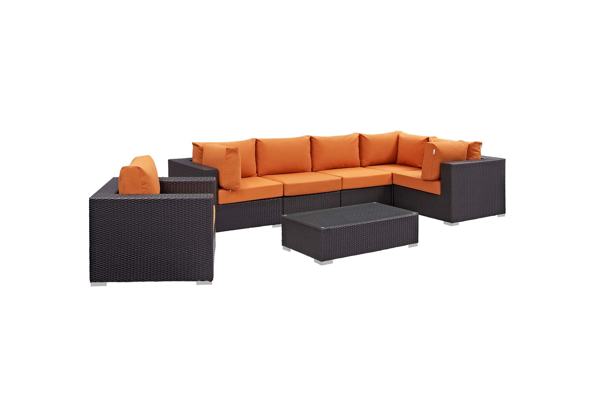 Convene Espresso Orange 7 Piece Outdoor Patio Sectional Set,Modway