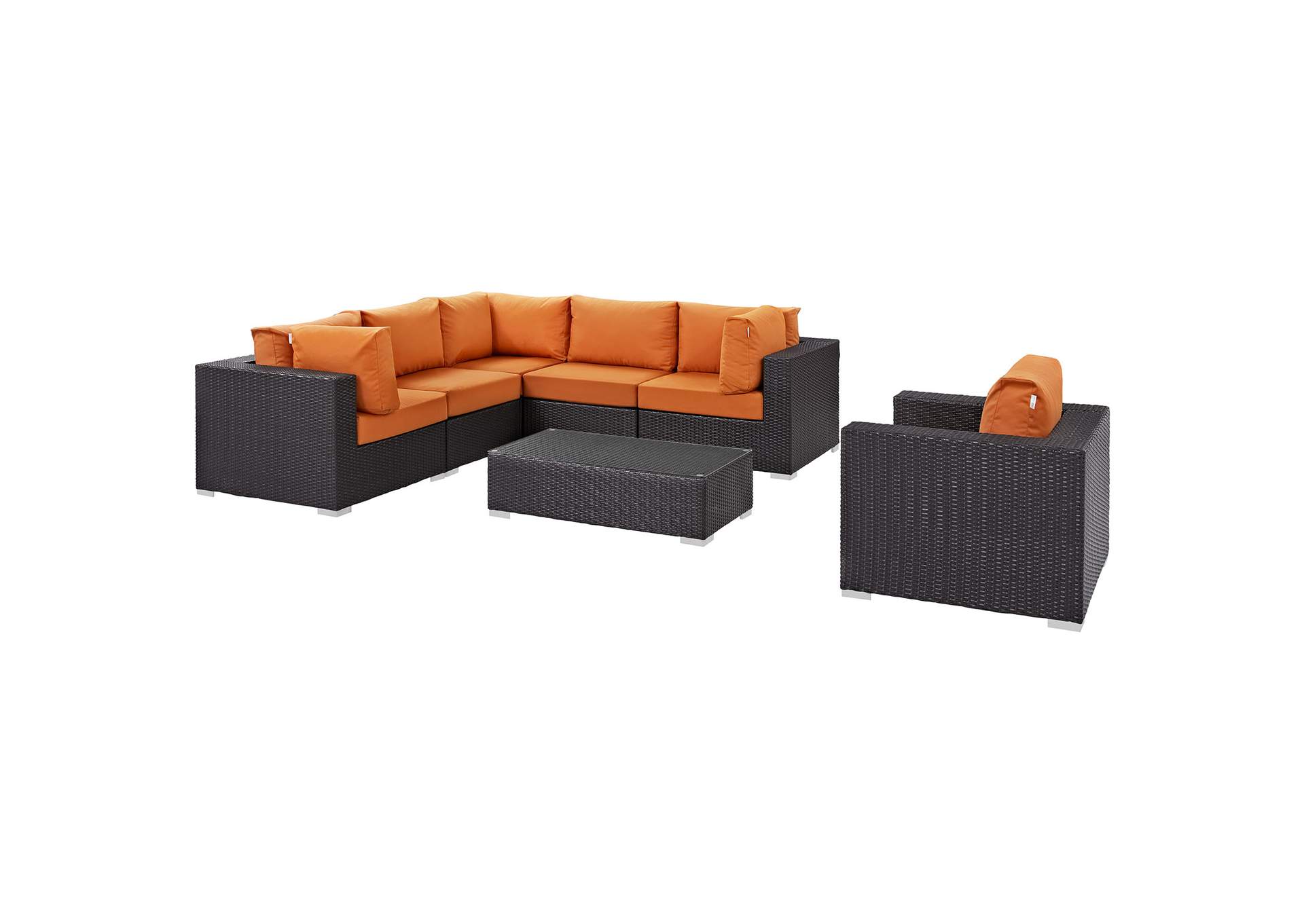 Convene Espresso Orange 7 Piece Outdoor Patio Sectional Set,Modway