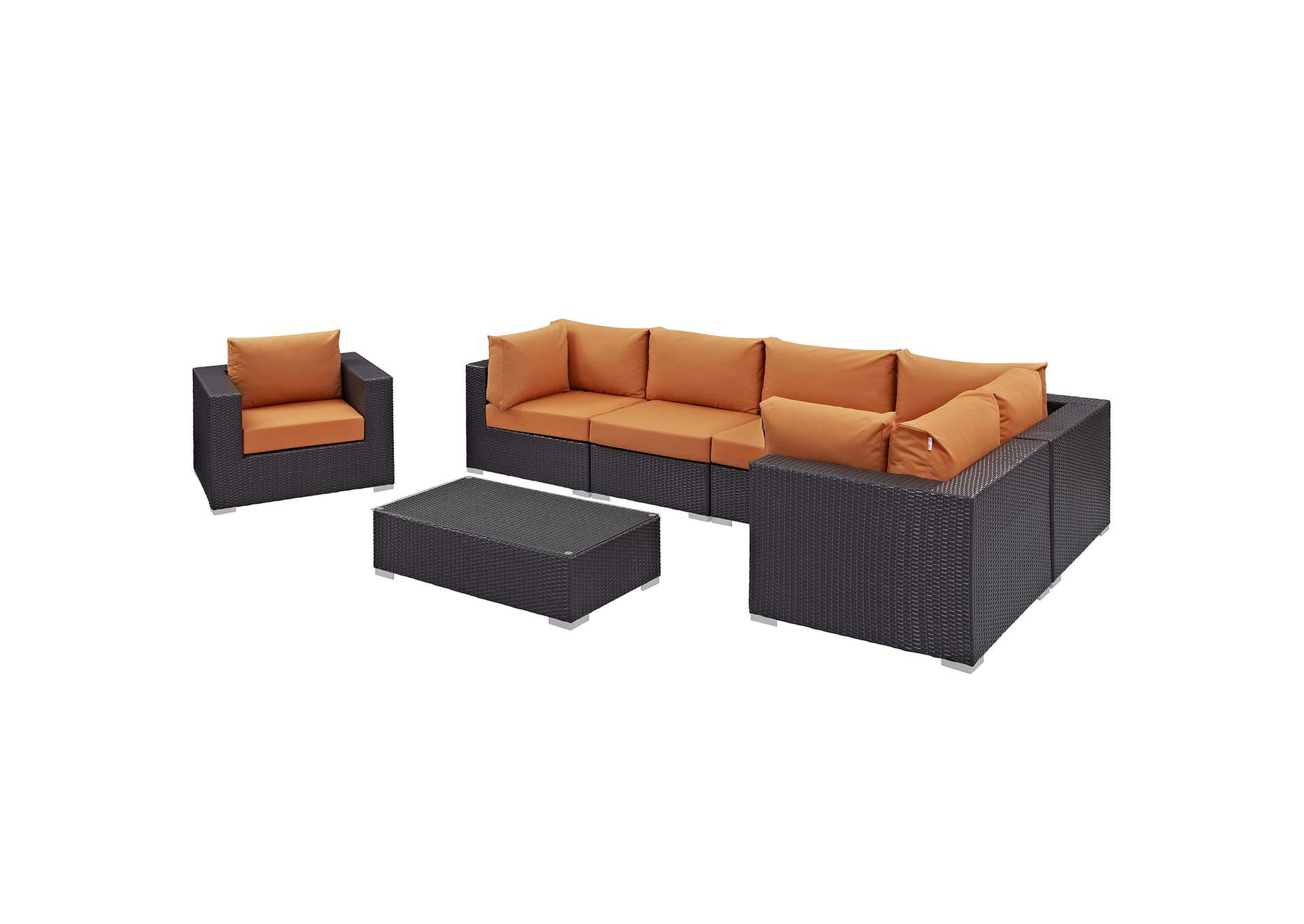 Convene Espresso Orange 7 Piece Outdoor Patio Sectional Set,Modway