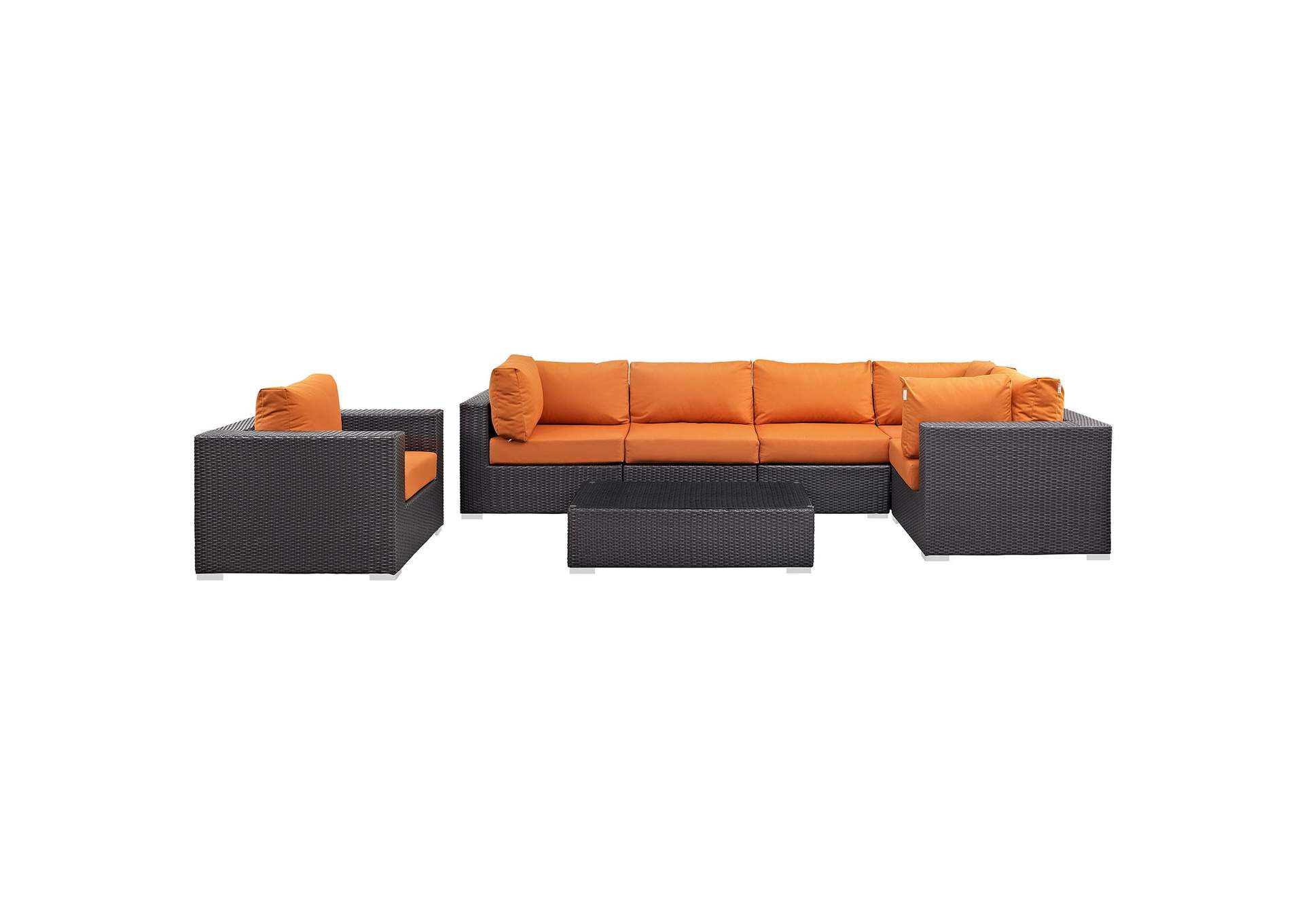 Convene Espresso Orange 7 Piece Outdoor Patio Sectional Set,Modway