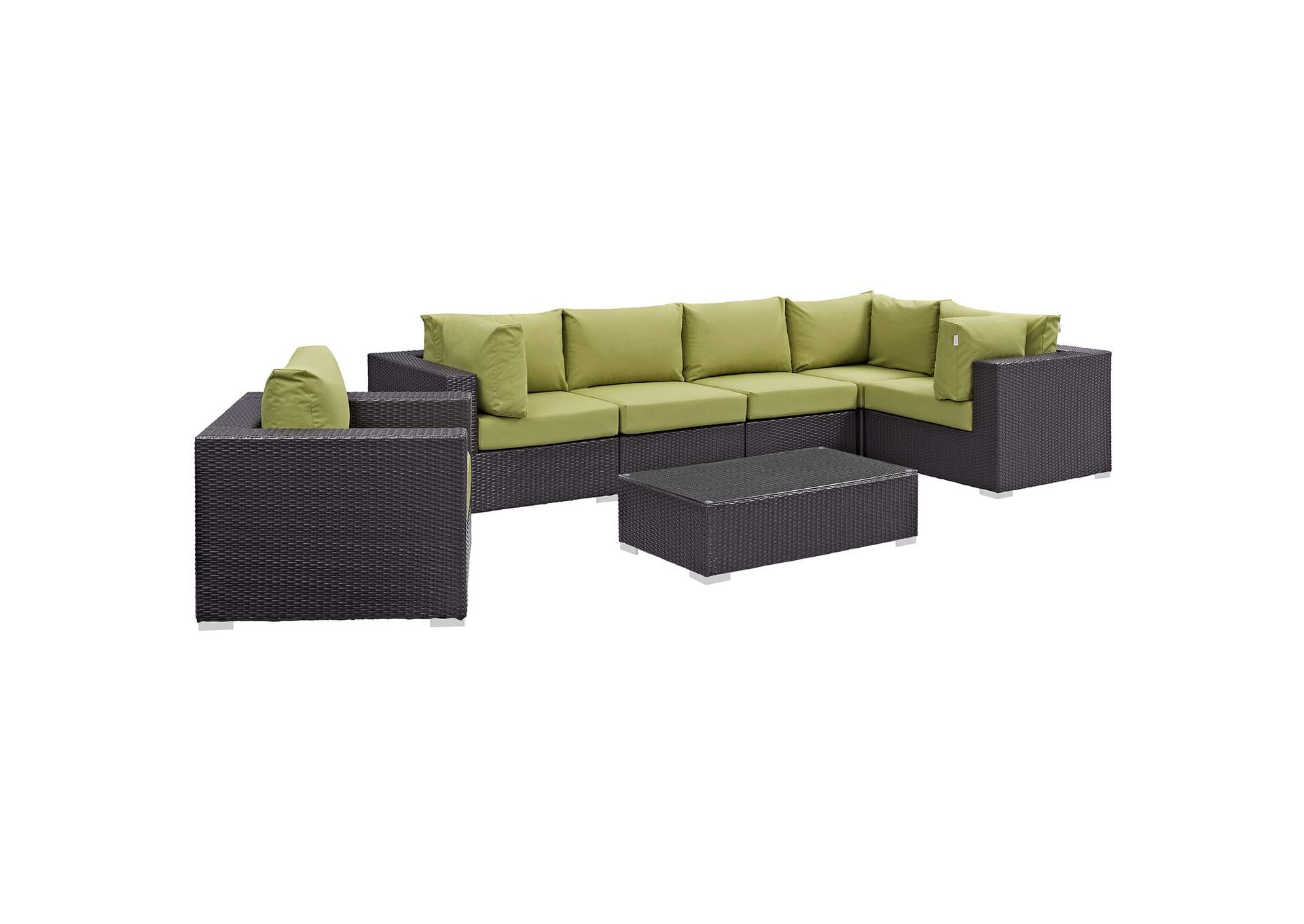 Convene Espresso Peridot 7 Piece Outdoor Patio Sectional Set,Modway