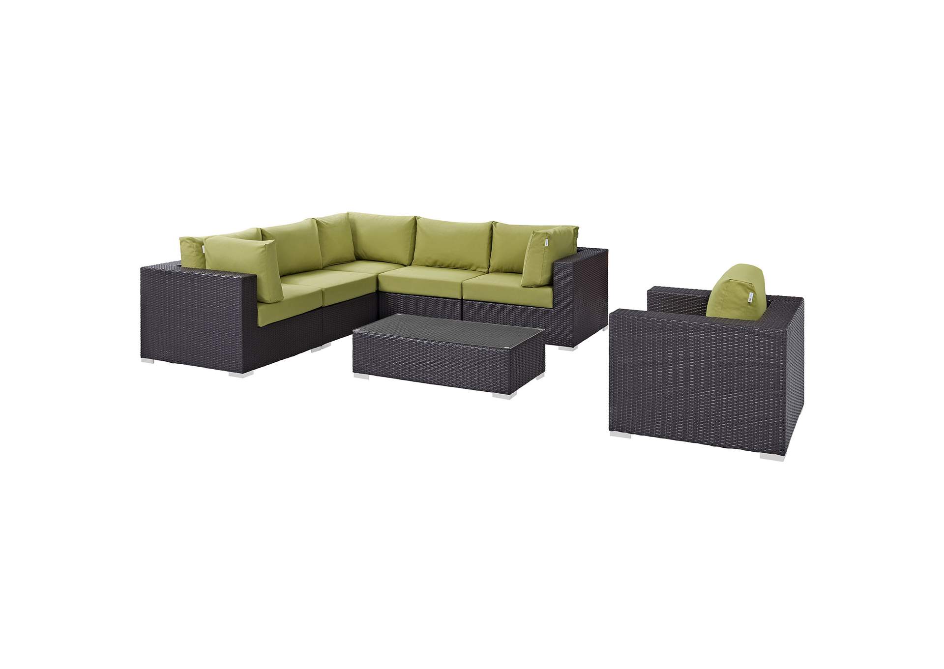 Convene Espresso Peridot 7 Piece Outdoor Patio Sectional Set,Modway