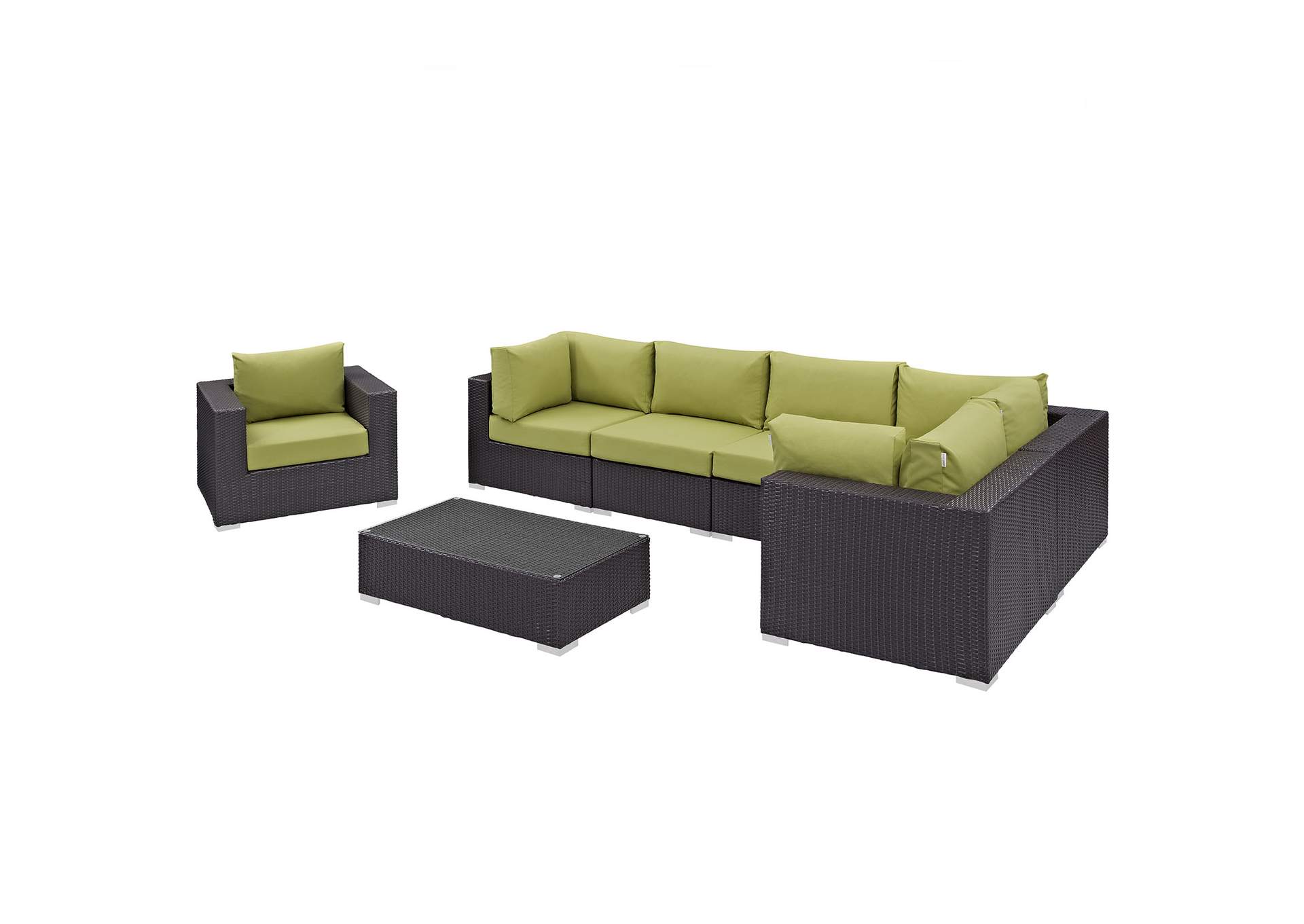 Convene Espresso Peridot 7 Piece Outdoor Patio Sectional Set,Modway