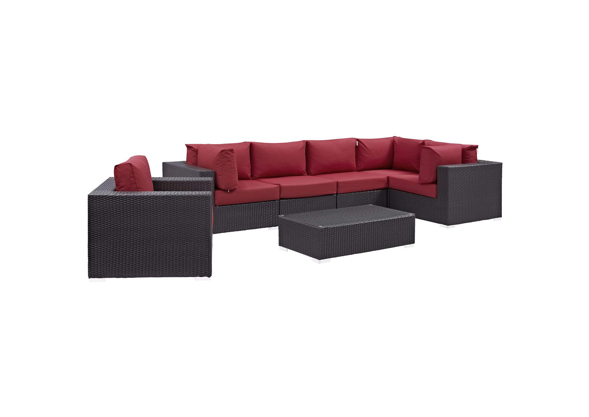 Convene Espresso Red 7 Piece Outdoor Patio Sectional Set,Modway