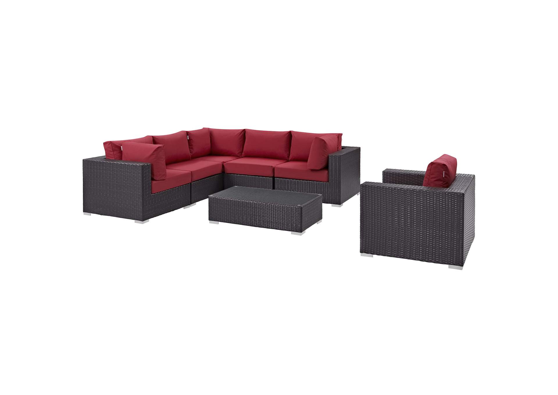 Convene Espresso Red 7 Piece Outdoor Patio Sectional Set,Modway