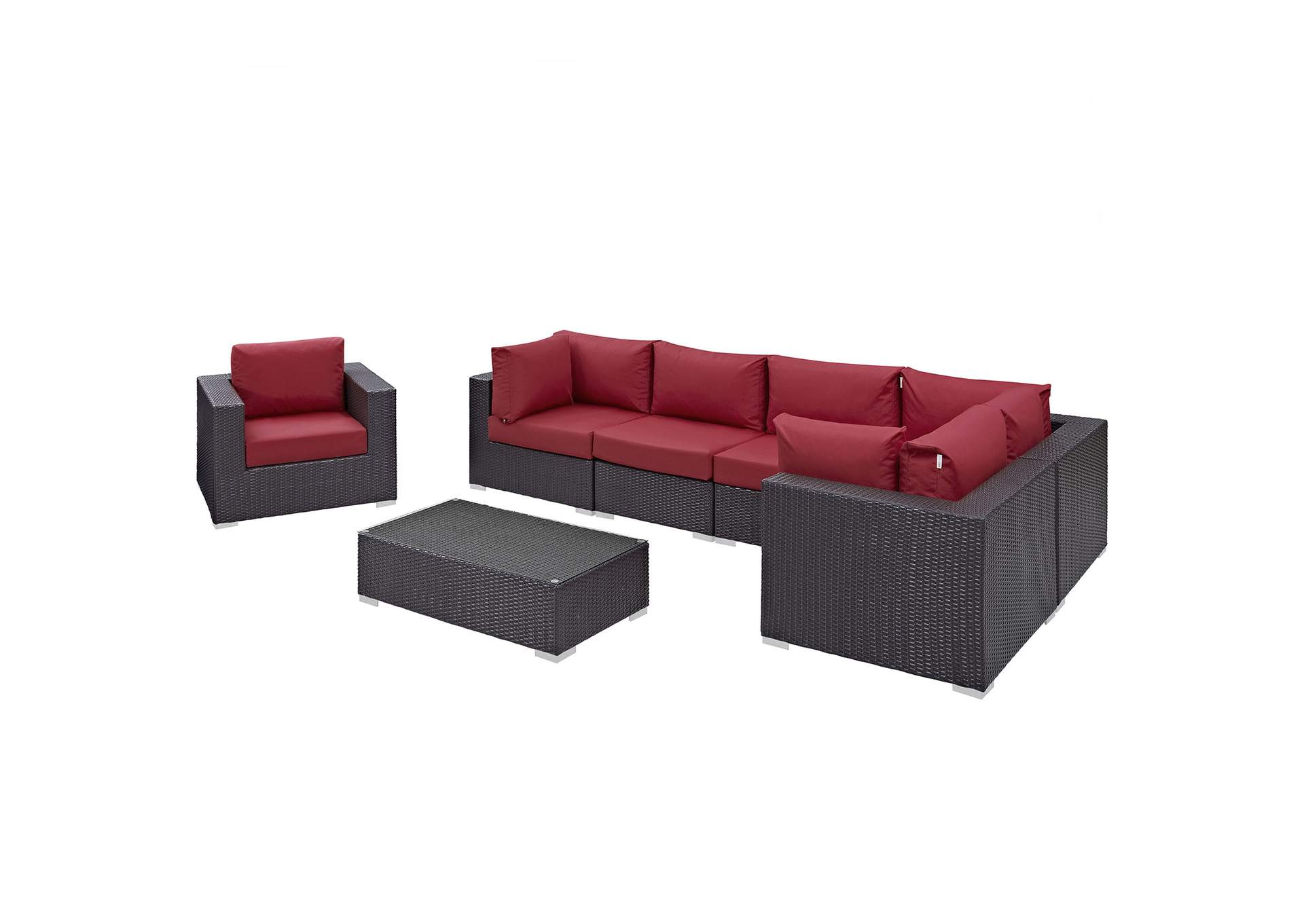 Convene Espresso Red 7 Piece Outdoor Patio Sectional Set,Modway