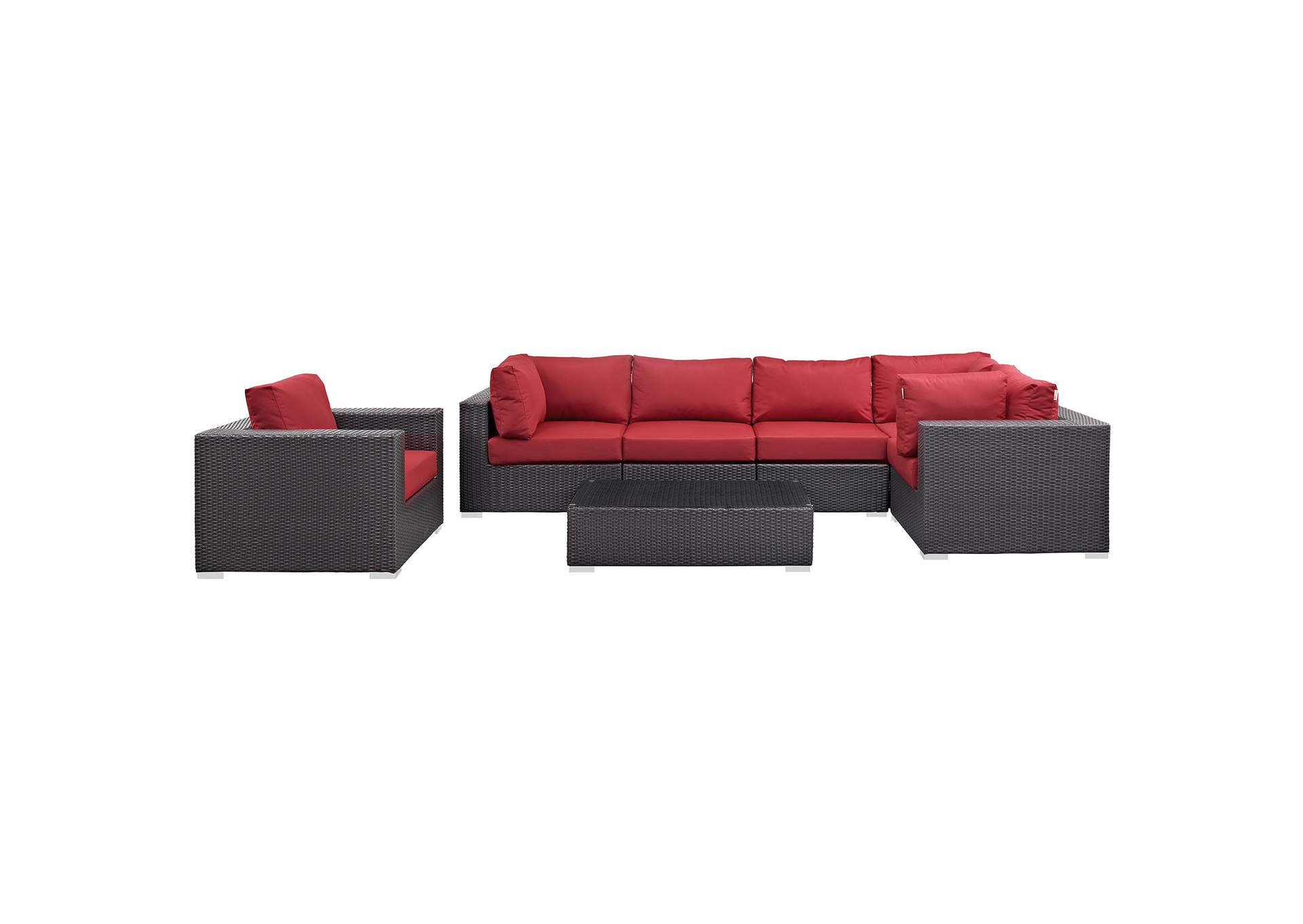 Convene Espresso Red 7 Piece Outdoor Patio Sectional Set,Modway