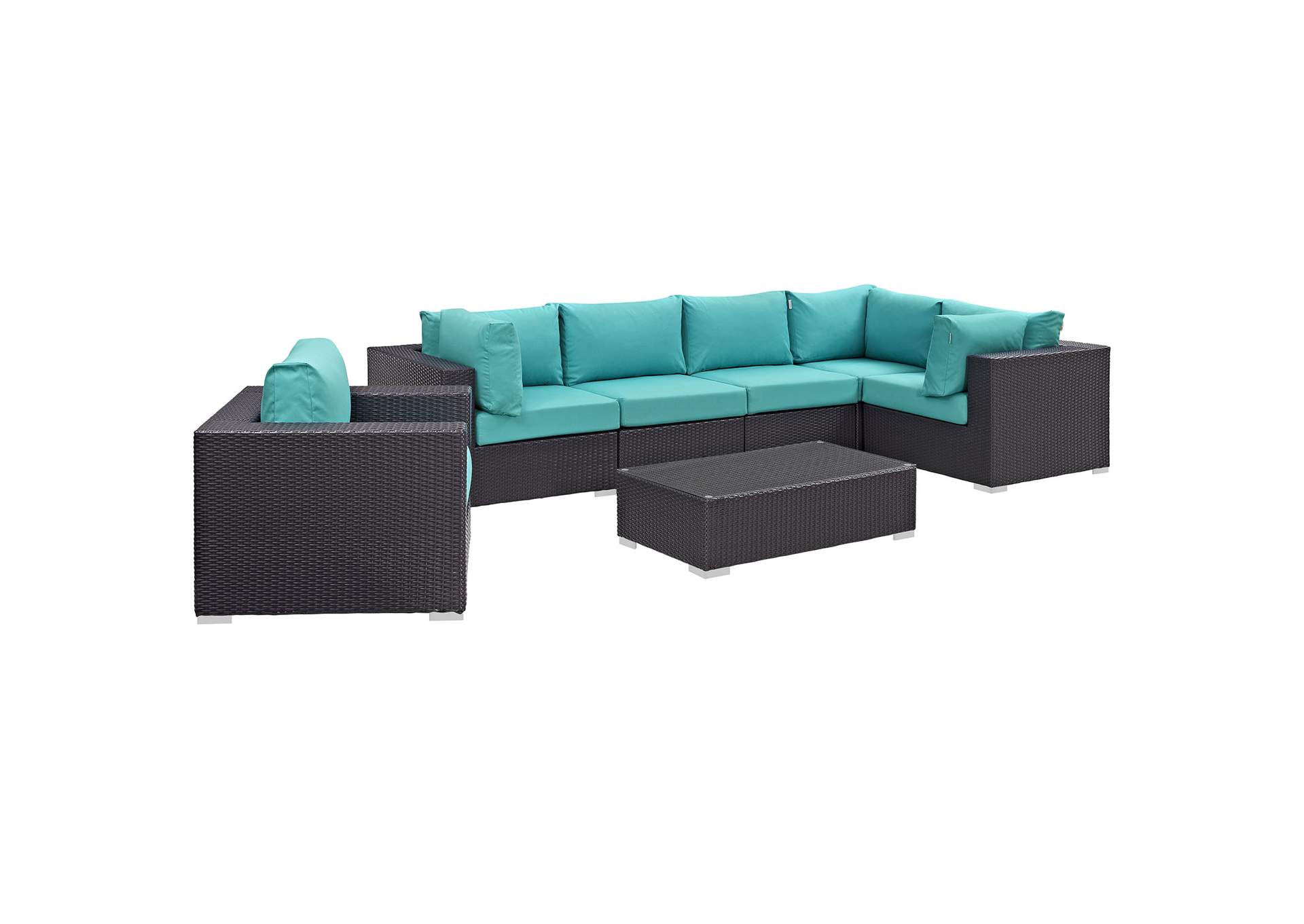 Convene Espresso Turquoise 7 Piece Outdoor Patio Sectional Set,Modway