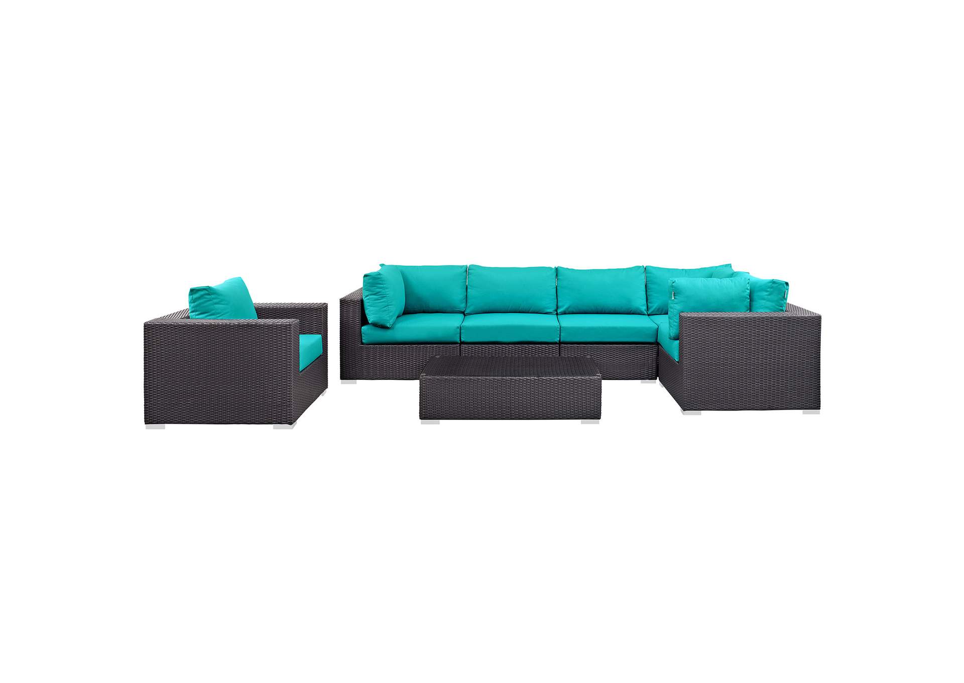 Convene Espresso Turquoise 7 Piece Outdoor Patio Sectional Set,Modway