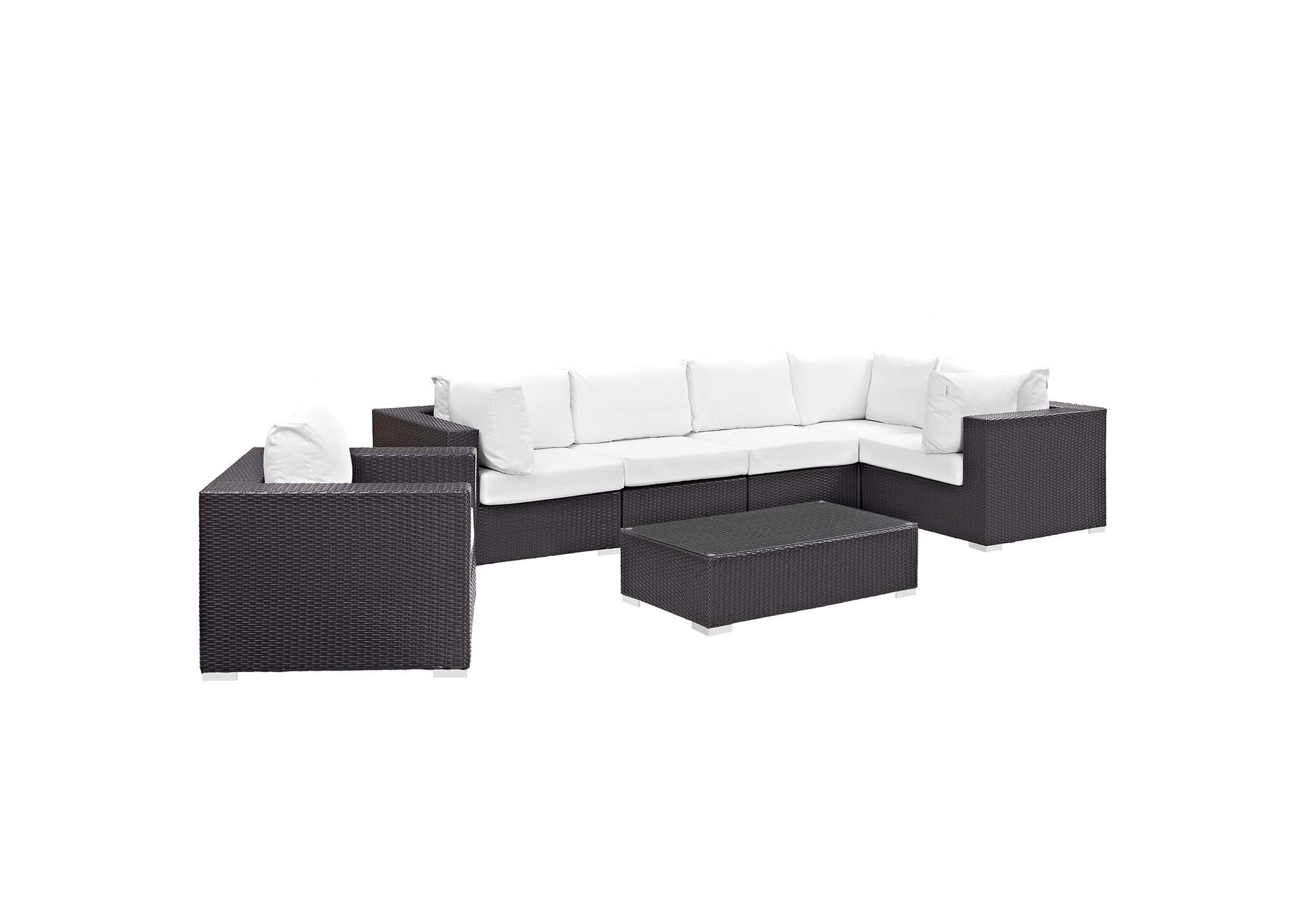 Convene Espresso White 7 Piece Outdoor Patio Sectional Set,Modway