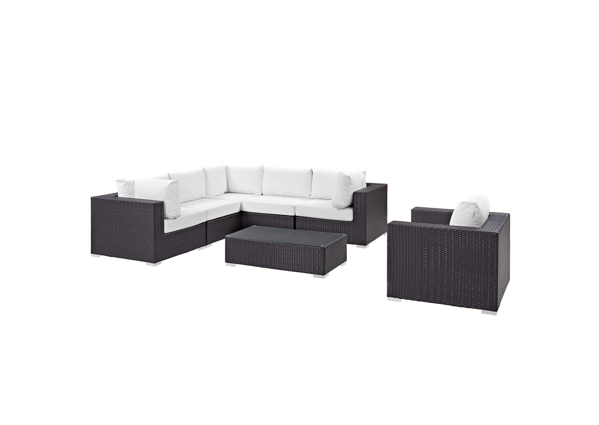 Convene Espresso White 7 Piece Outdoor Patio Sectional Set,Modway