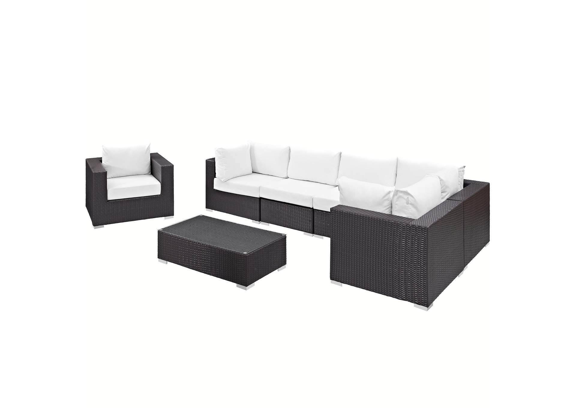 Convene Espresso White 7 Piece Outdoor Patio Sectional Set,Modway