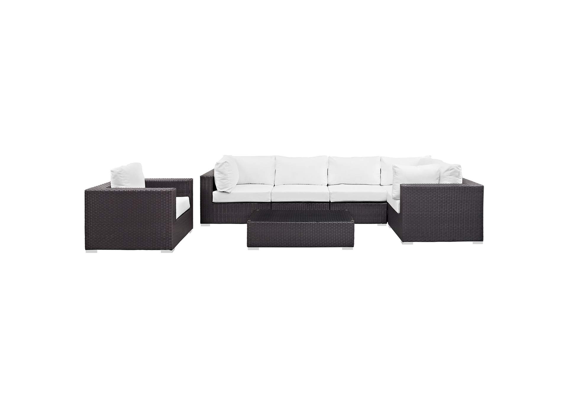 Convene Espresso White 7 Piece Outdoor Patio Sectional Set,Modway