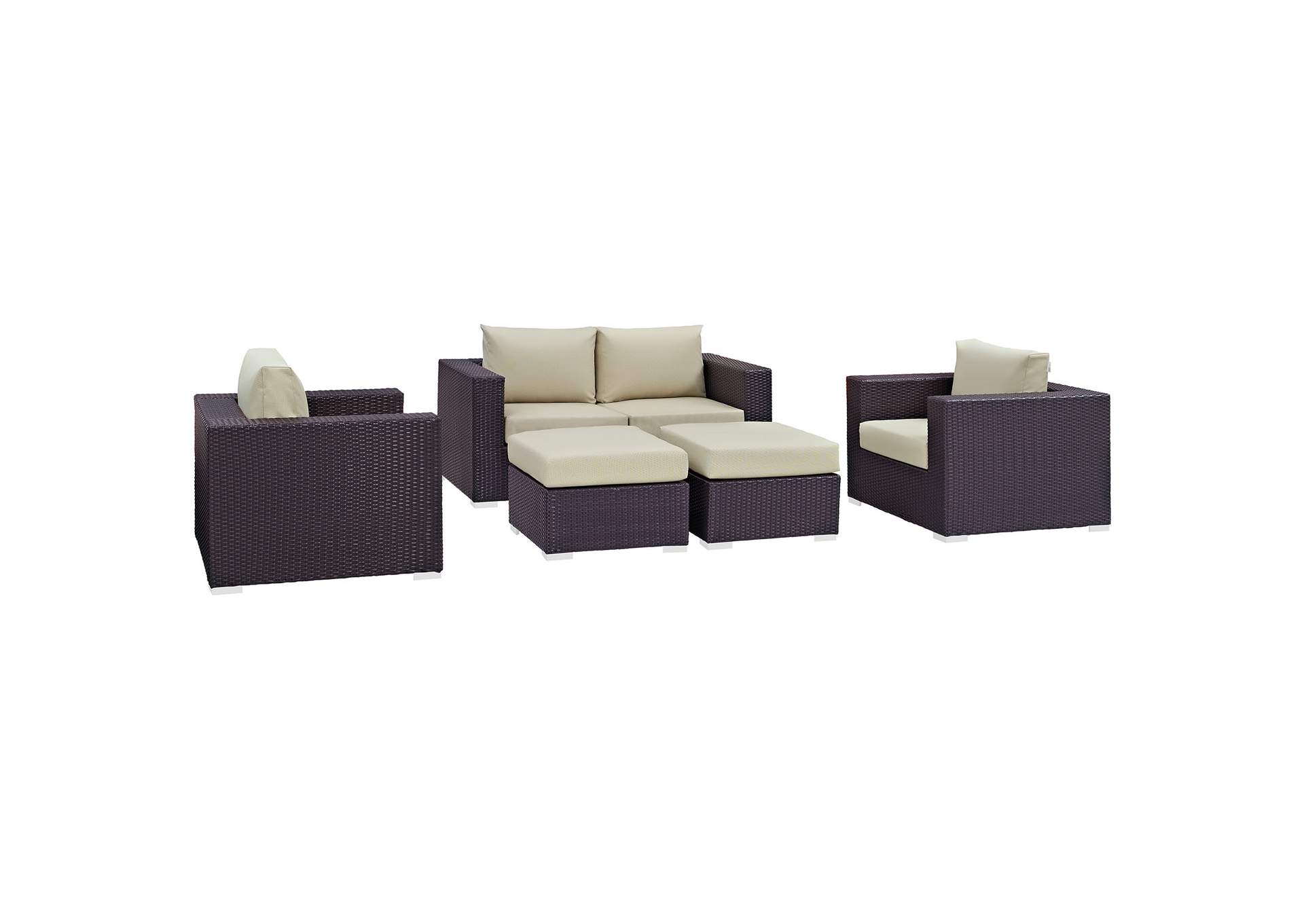 Convene Espresso Beige 5 Piece Outdoor Patio Sofa Set,Modway