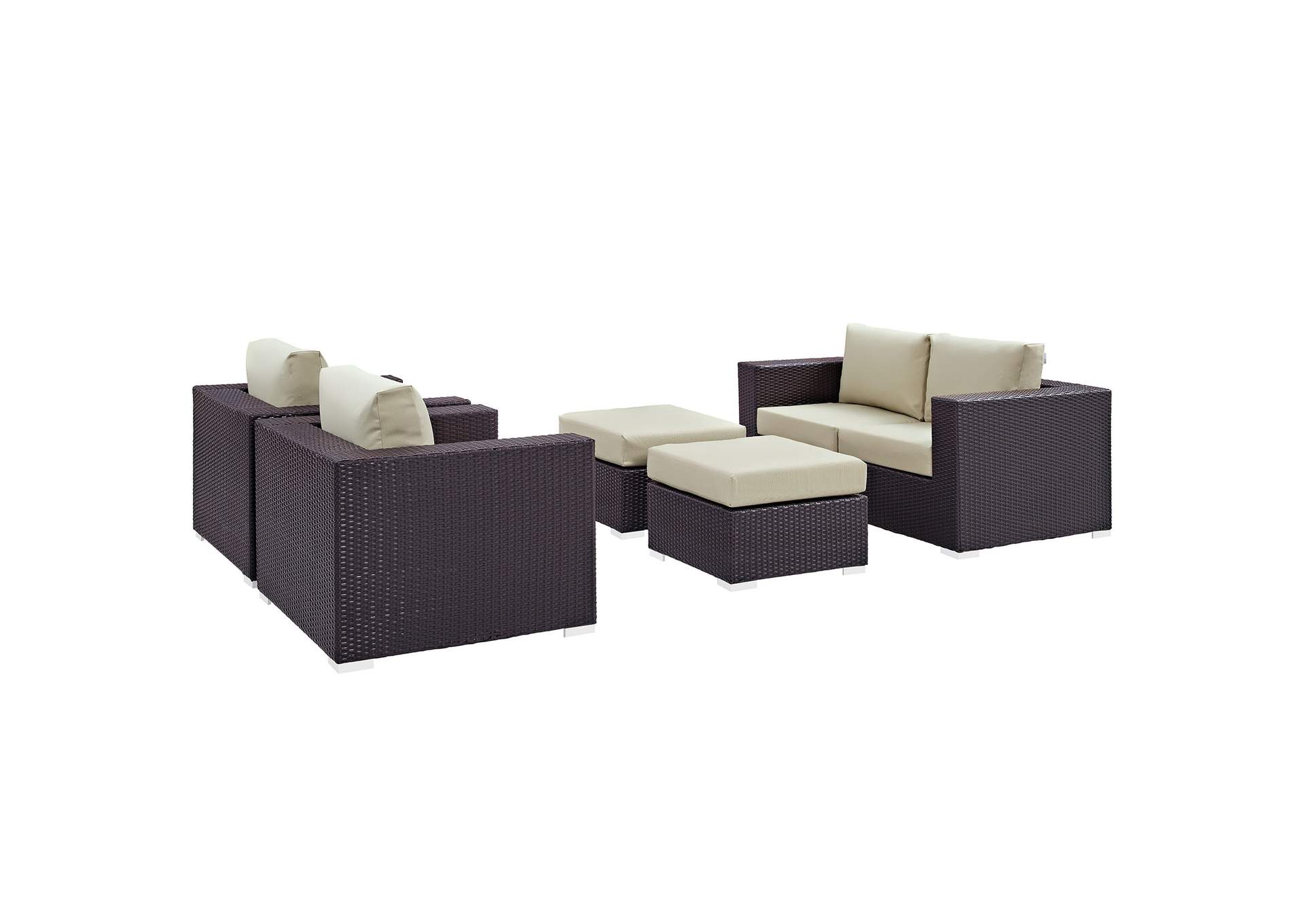 Convene Espresso Beige 5 Piece Outdoor Patio Sofa Set,Modway