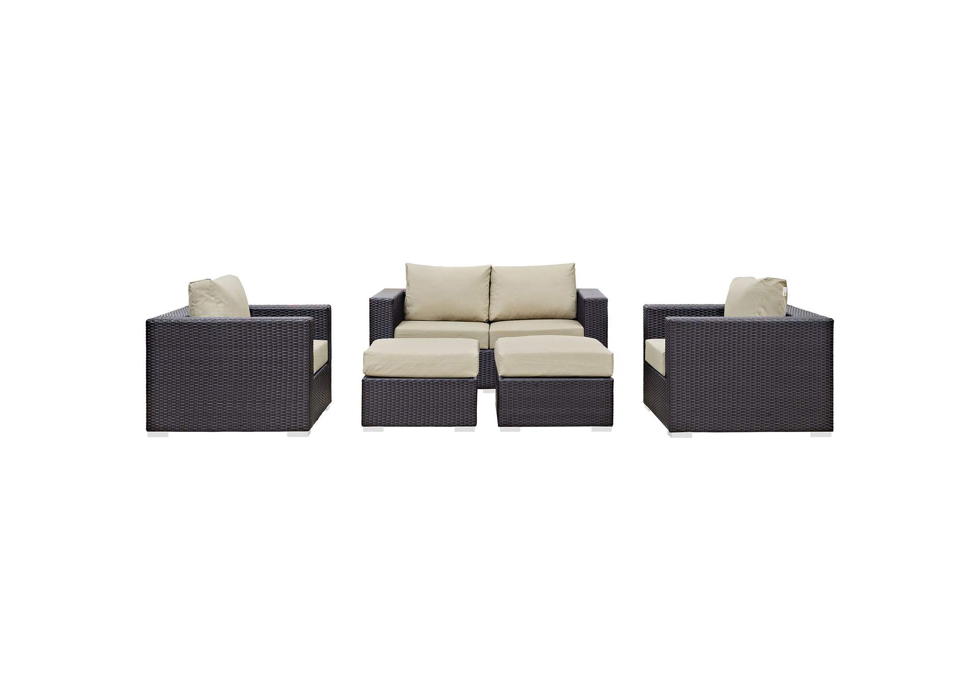 Convene Espresso Beige 5 Piece Outdoor Patio Sofa Set,Modway