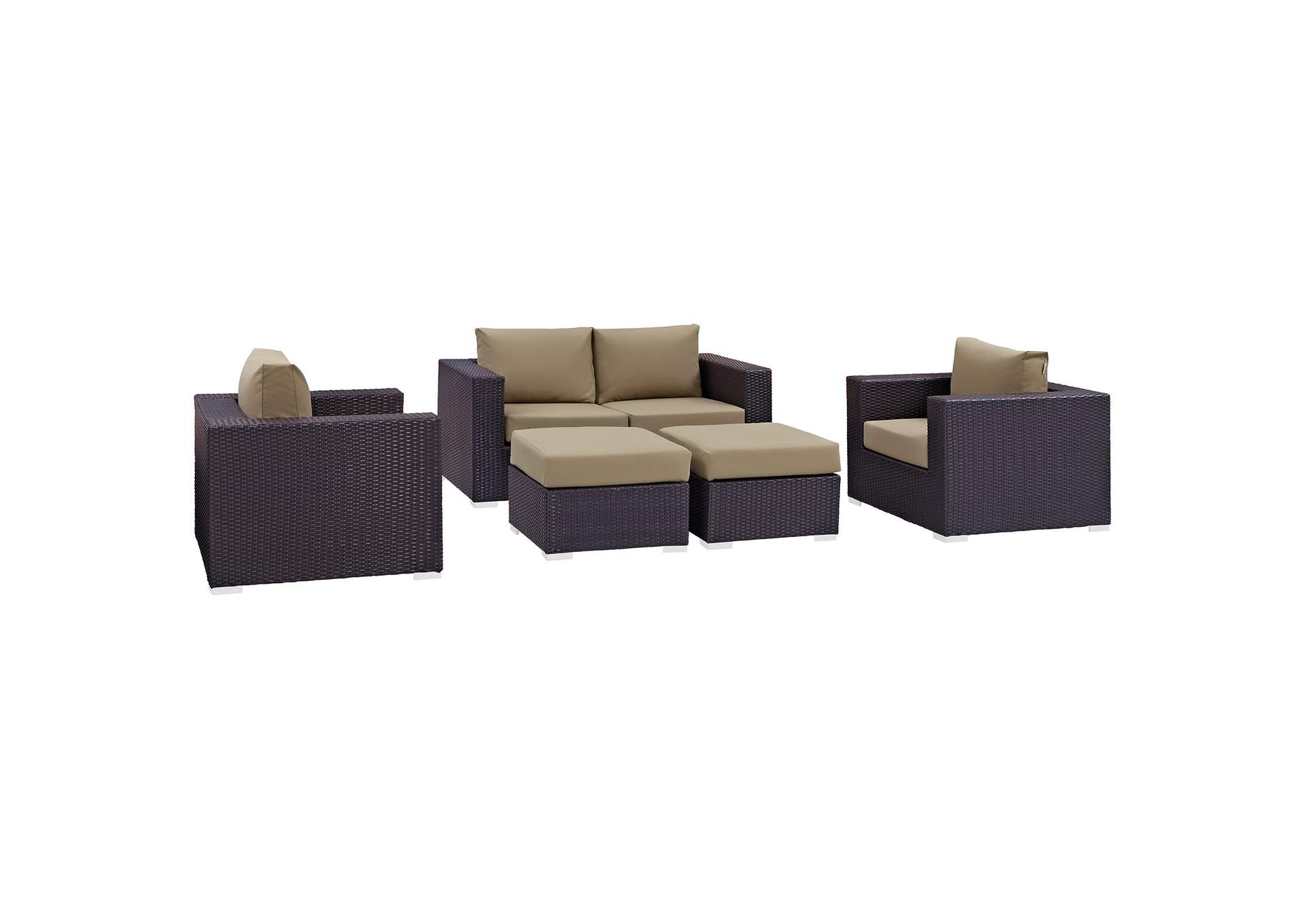 Convene Espresso Mocha 5 Piece Outdoor Patio Sofa Set,Modway