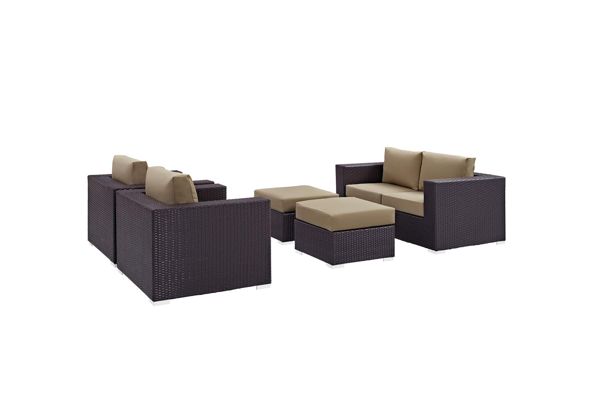 Convene Espresso Mocha 5 Piece Outdoor Patio Sofa Set,Modway