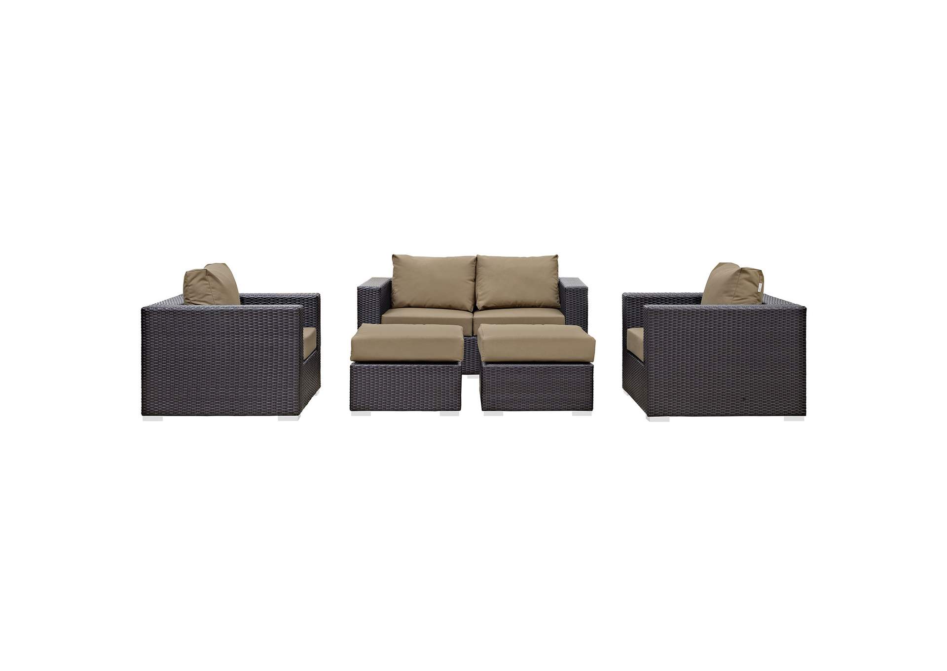 Convene Espresso Mocha 5 Piece Outdoor Patio Sofa Set,Modway