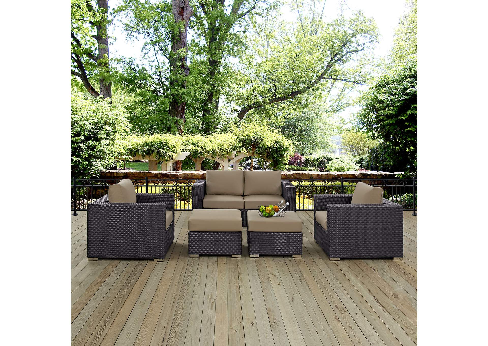 Convene Espresso Mocha 5 Piece Outdoor Patio Sofa Set,Modway