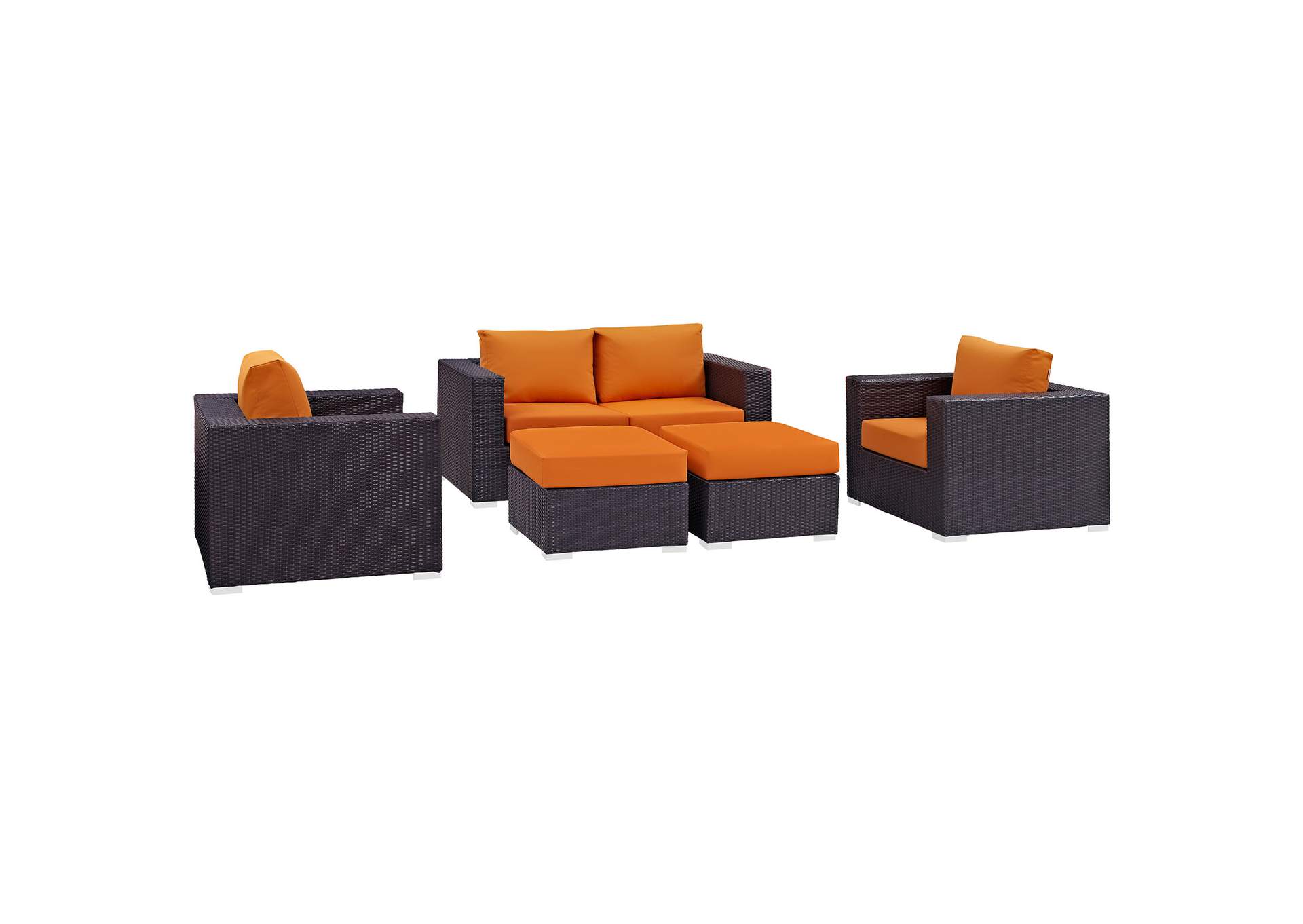 Convene Espresso Orange 5 Piece Outdoor Patio Sofa Set,Modway