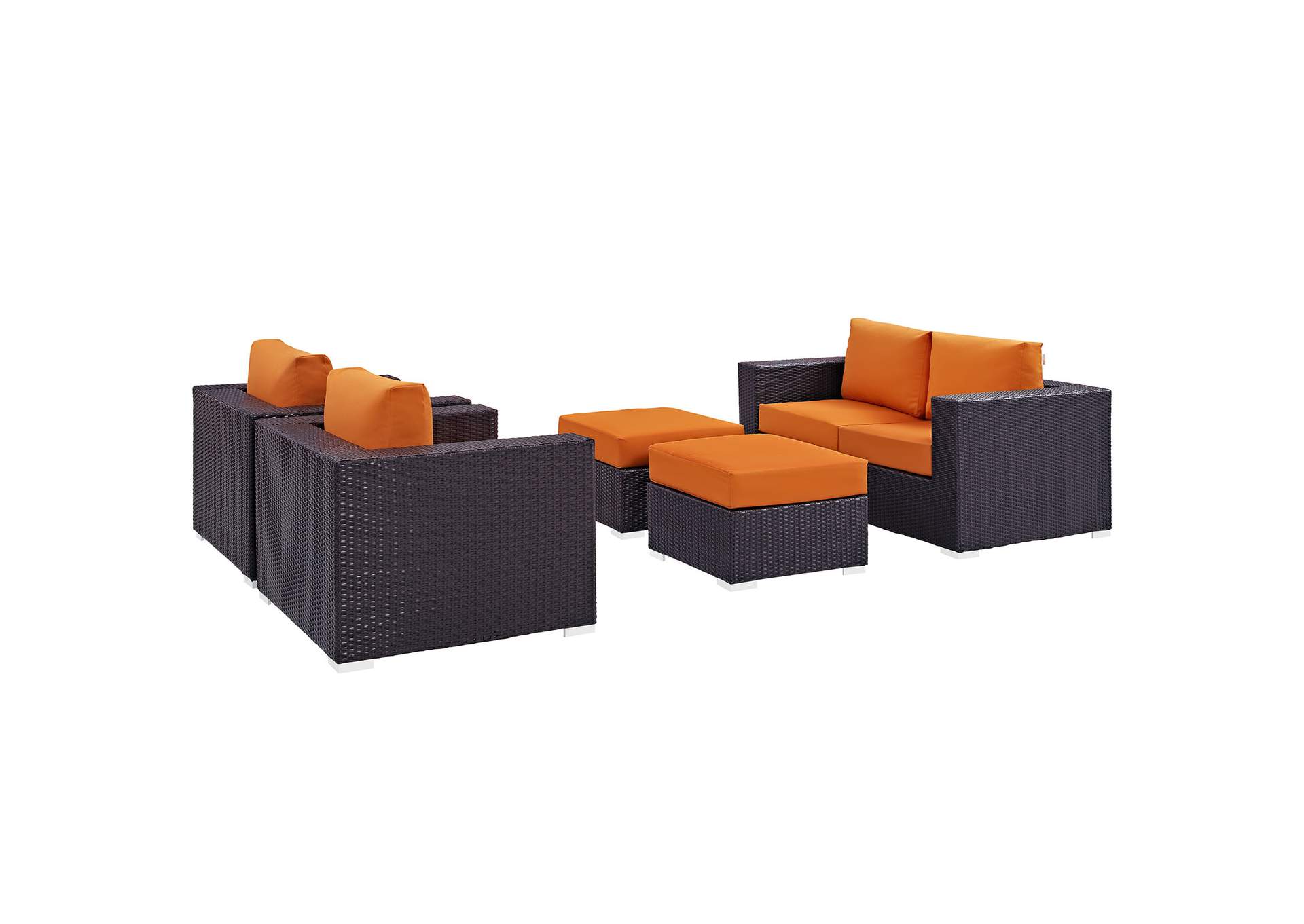 Convene Espresso Orange 5 Piece Outdoor Patio Sofa Set,Modway